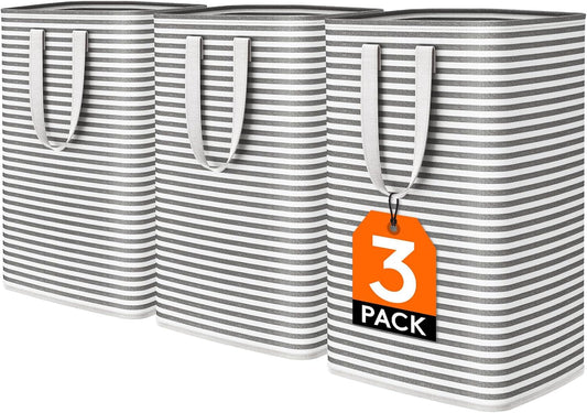 Lifewit 3 Pack Laundry Hamper Large Collapsible Laundry Baskets, Freestanding Waterproof Clothes Hamper with Easy Carry Handles in Laundry Room Bedroom Bathroom College Dorm for Adults, Black, 3 x 80L