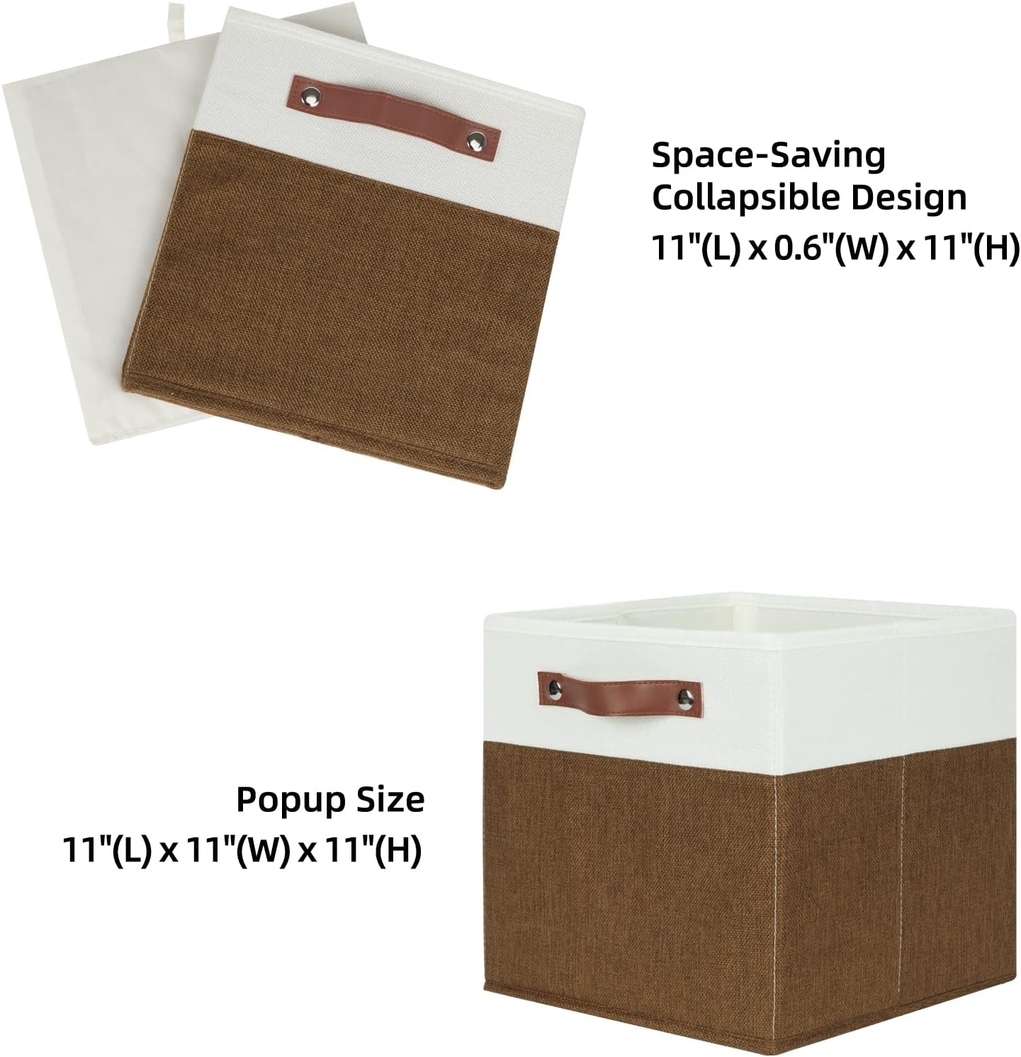 HNZIGE Fabric Cubes Storage Bins Set of 4,11 x 11 Clothes Storage Cube Baskets,Cube Organizing Bins for Shelves with Handles,Canvas Baskets for Organizing Home(Brown White)