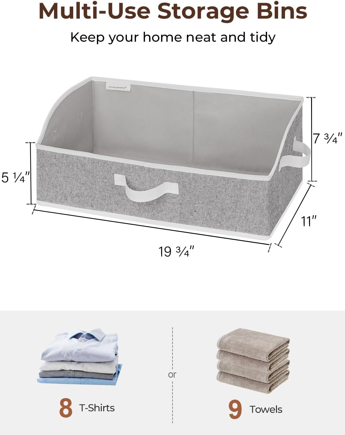 StorageWorks Closet Storage Bins, Trapezoid Organizer Box for Shelves, Fabric Clothes Bin, Foldable Organizing Baskets with Handles, Large, Gray, 3-Pack