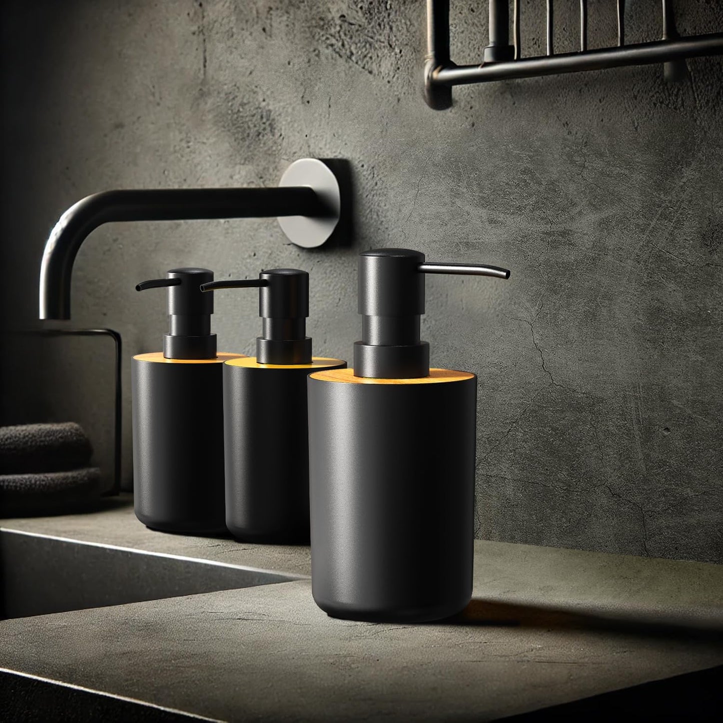 Soap Dispenser for Bathroom and Kitchen, 12oz Modern Minimalist Style Plastic matte black Empty Lotion Dispenser with Refillable Pump,Liquid Bottle for Hand Soap, Dish Soap,College Dorm Use