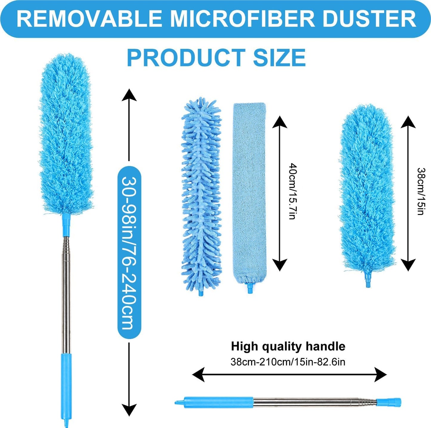 4PCS Microfiber Duster Kit, 3 in 1 Microfiber Dusters Retractable Gap Dust Cleaner and Chenille Duster with 83 inches Extra Long Extension Pole for Cleaning Ceiling Fan, High Ceiling