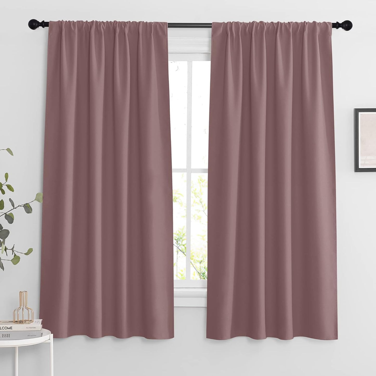 RYB HOME Bedroom Curtains Blackout - Light Block Energy Efficiency Small Window Treatment Drapes for Kitchen Dining Baby Nursery Morden Decor, W 42 x L 63 inch, Dusty Rose, 2 Panels