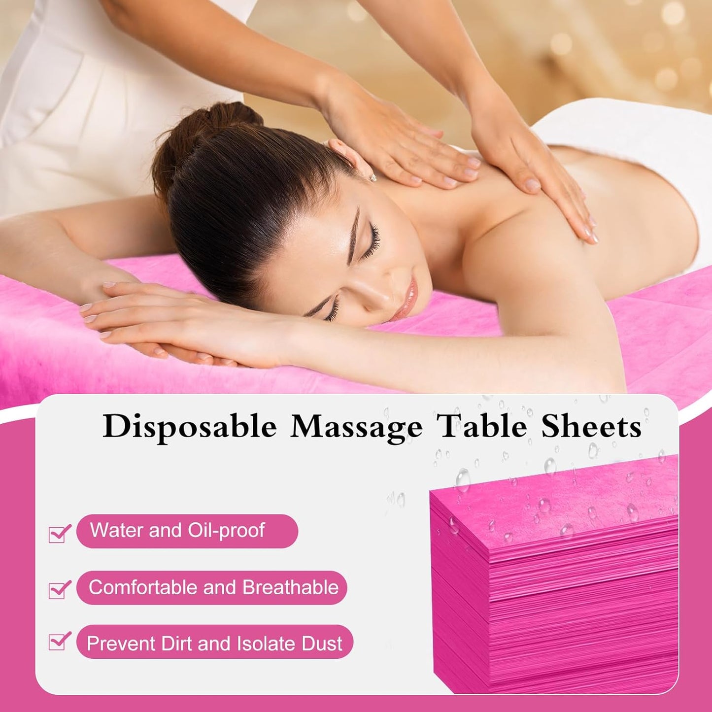 100 Pack Disposable Bed Sheets – 31.5 x 71 in Waterproof Non-woven Sheets for Massage, Spa, Tattoo & Salon Tables (Pink)