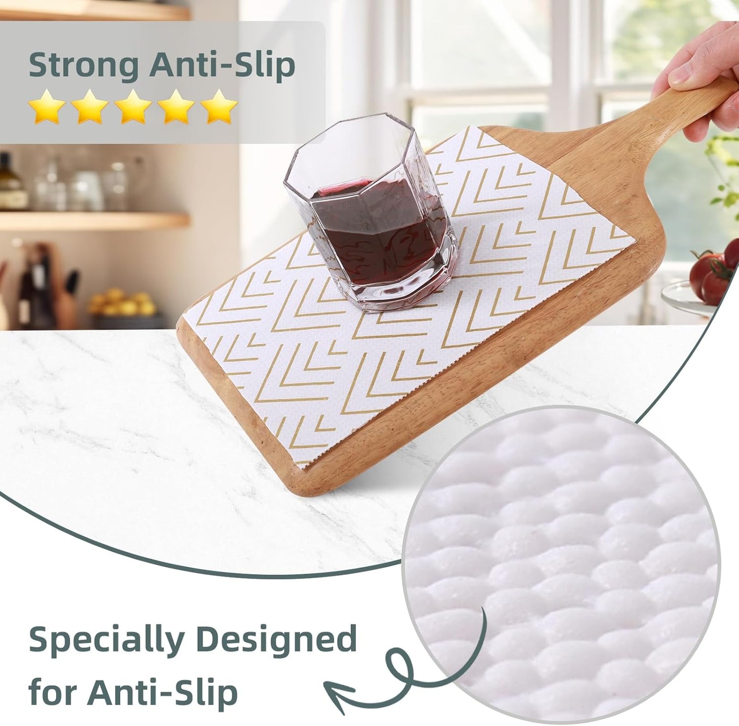 Shelf Liner for Kitchen Cabinets Non Adhesive Drawer Liner Non-Slip Thickened Shelf Liner Paper Strong Easy to Clean for Tool Box Refrigerator with Knife and Tape Measure, Gold Arrow,17.3 x 236.2 in