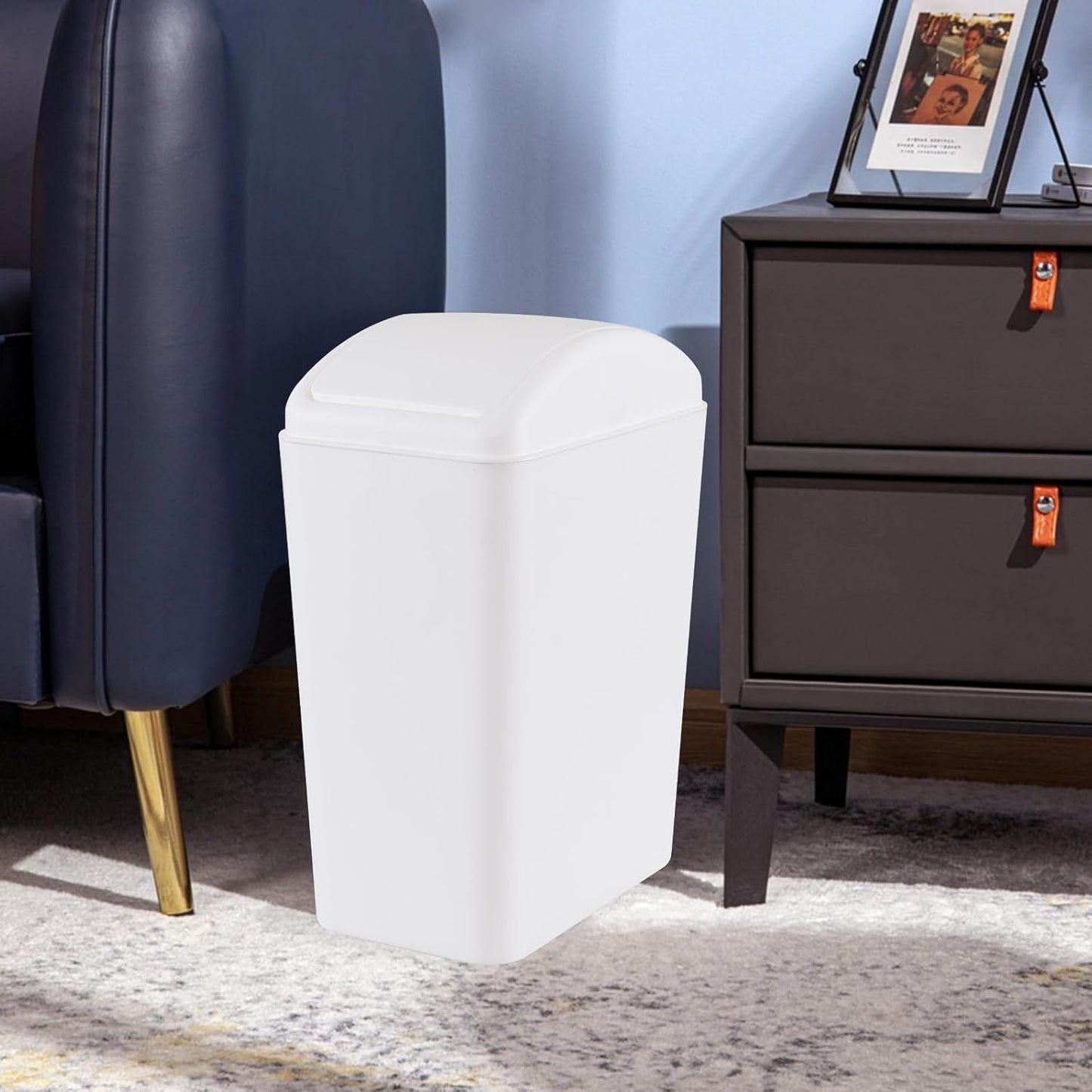 4.5 Gallon Plastic Swing Top Garbage Can, Swing Lid Trash Bins, White, 3-Pack