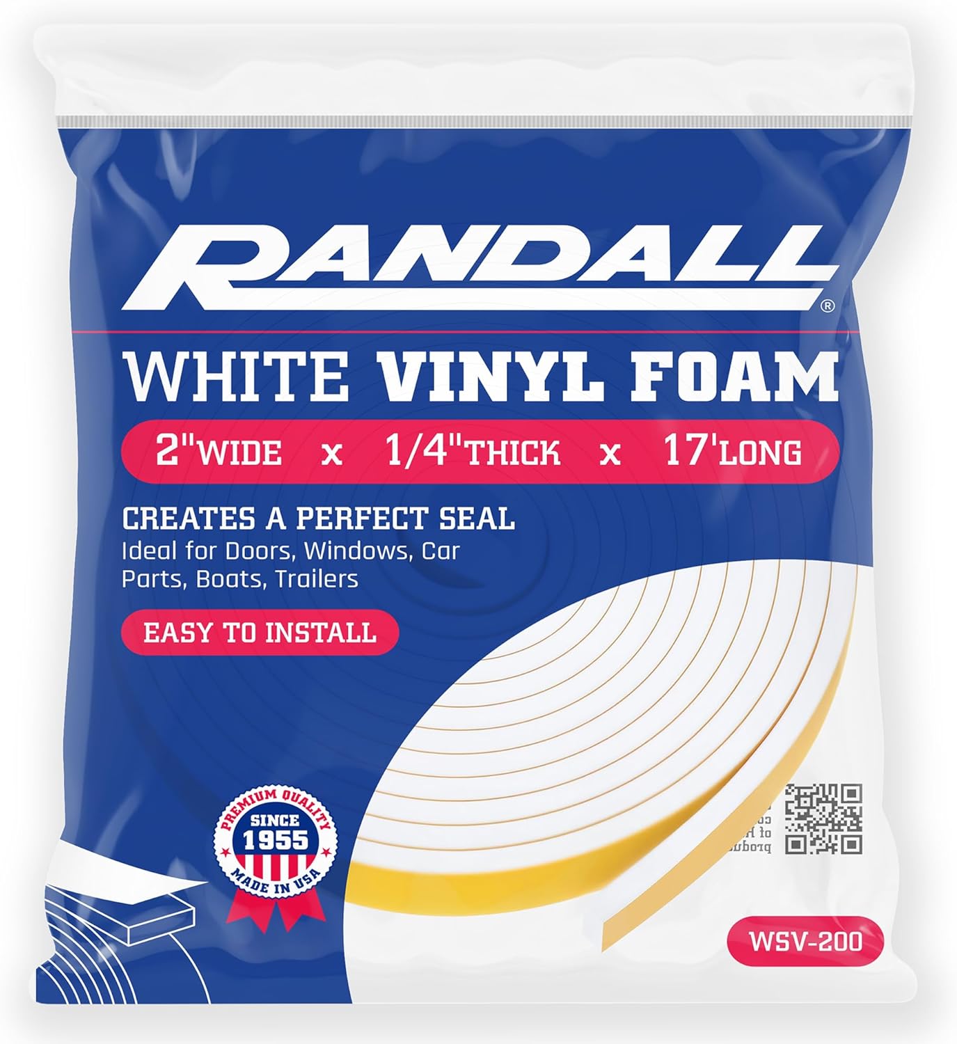 Weather Stripping Foam Tape, 17 Ft Door Seal Strip, EVA Material, High Density 1/4" Thick, No Residue Adhesive, Weatherproof Door Seal Strip for Sliding Door, Windows, White (2" Wide)