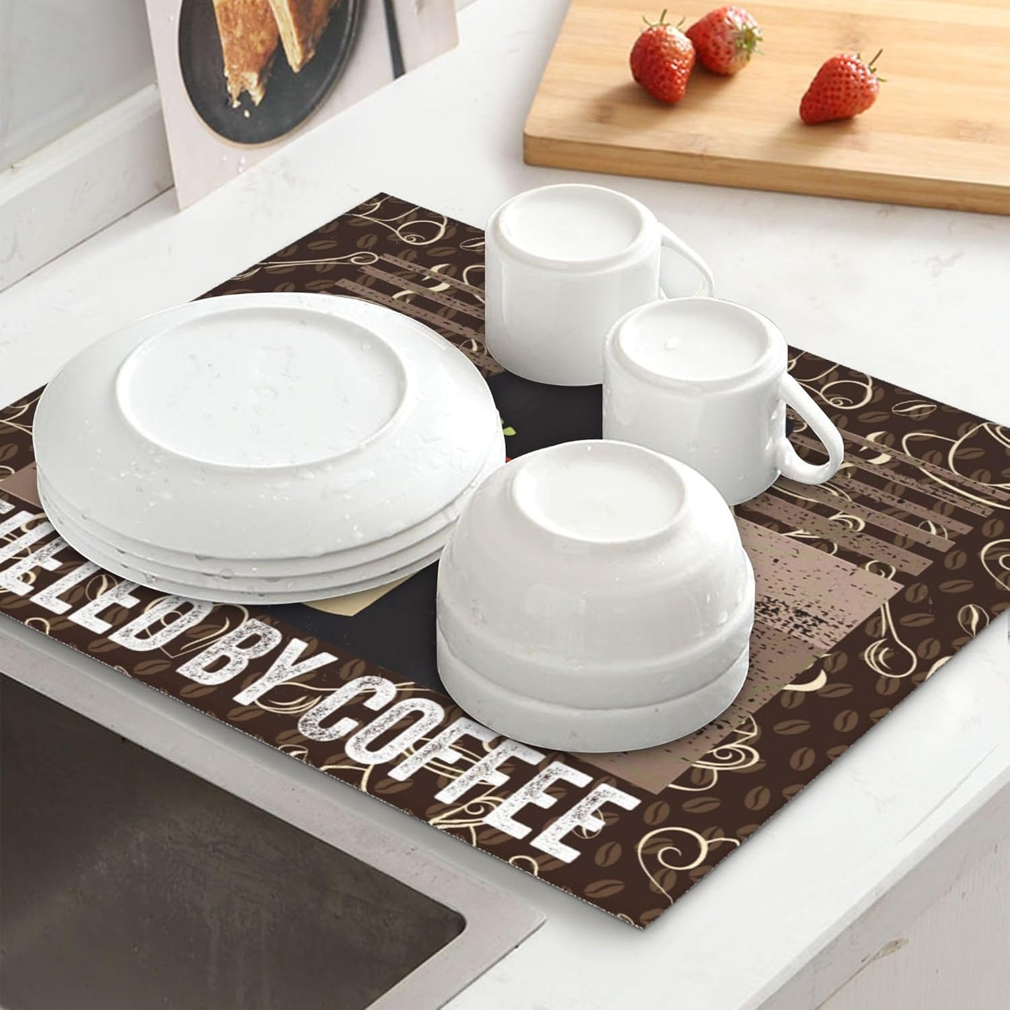 Vintage Cat Dish Drying Mat for Kitchen Counter Retro Coffee Dish Drainer Rack Mats 16x18 Inches Absorbent Reversible Decorative Drying Pad