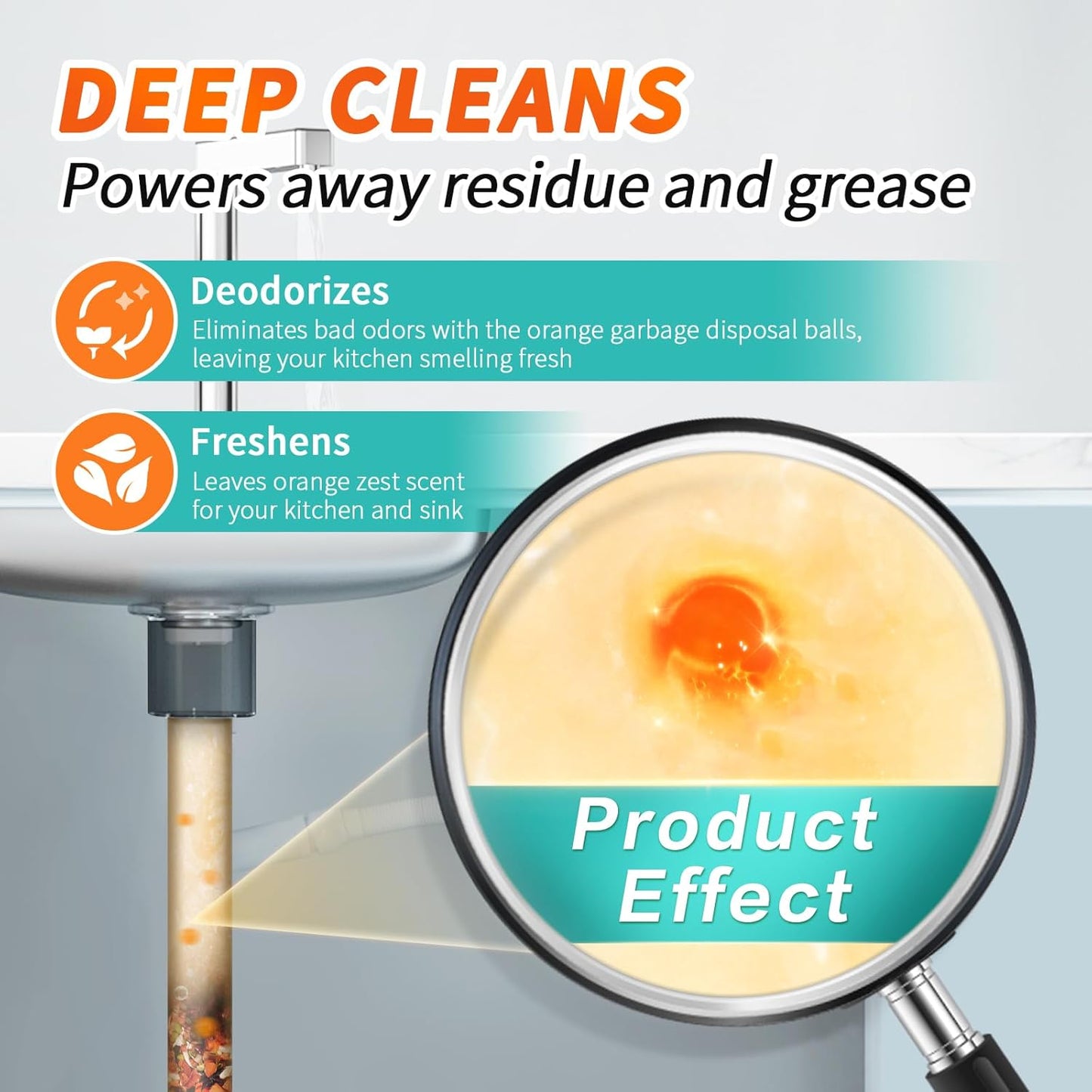 50 Count Garbage Disposal Cleaner and Deodorizer – Sink Odor Eliminator, New Powerful XL Sink Drain Freshener Pods | Dissolves Grease, Eliminates Odors, Orange Zest Scent (Orange)