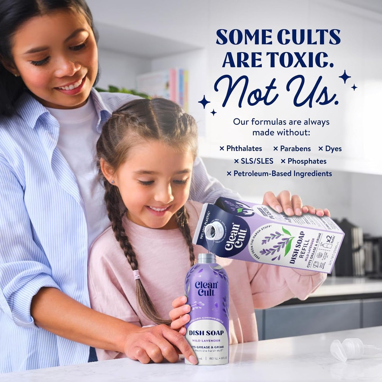 Cleancult Dish Soap Liquid Refill (32oz, 1 Pack) - Plant Based Cleaning Power - Dish Soap that Cuts Grease & Grime - Free of Harsh Chemicals - Uses 90% Less Plastic - Wild Lavender