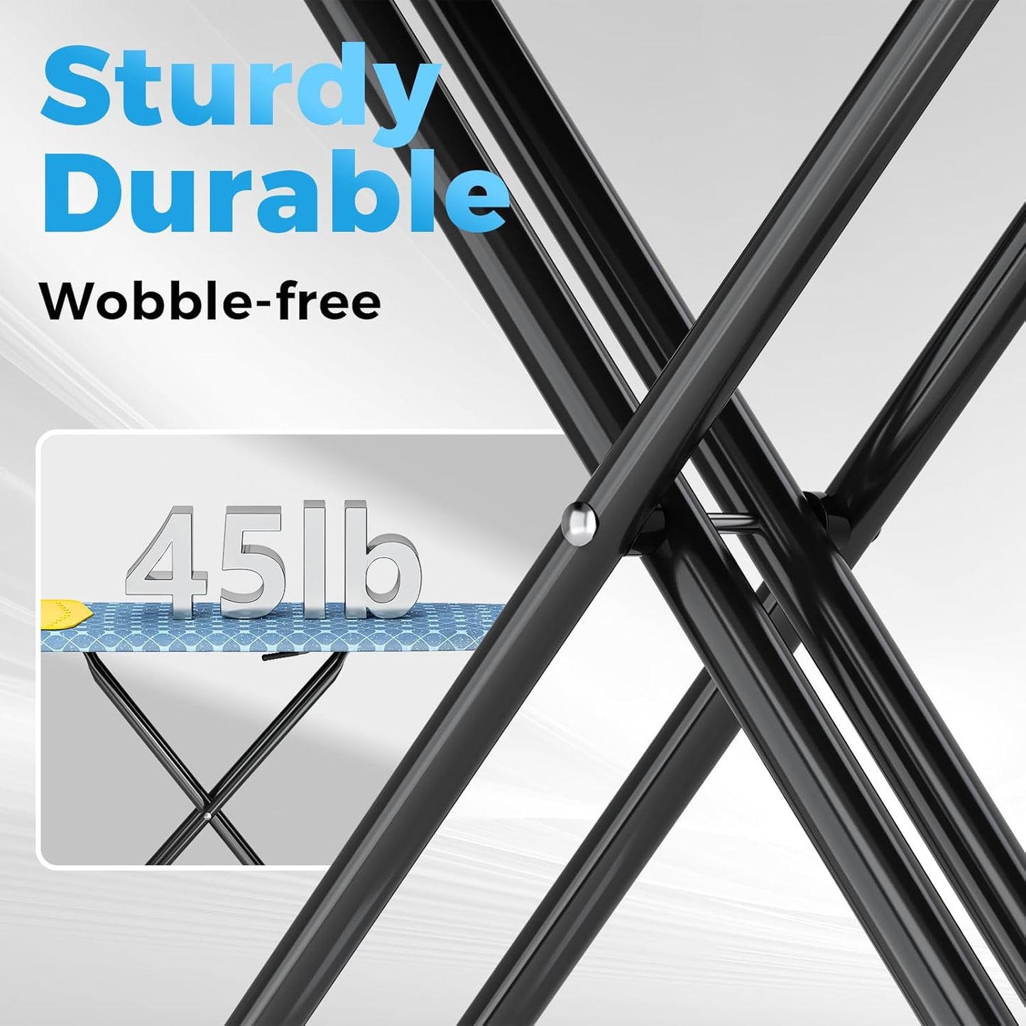 KINGBOARD Ironing Board, Compact Iron Board with Silicon Iron Mat, Heat Resistant Cover, 7 Height Adjustable, Foldable Ironing Board Wall Mount Hanger, 13x43 Yellow