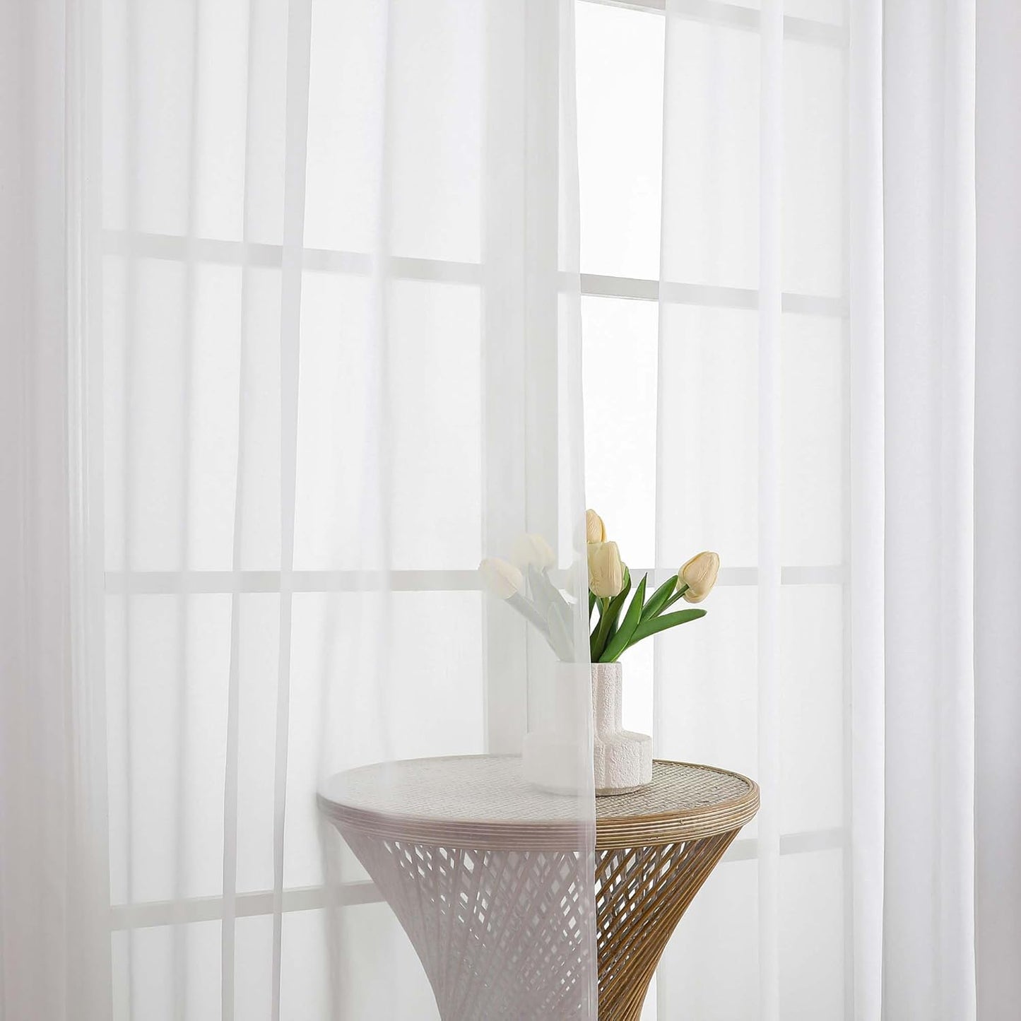 Chyhomenyc Extra Long White Sheer Curtains 108 Inches Long 2 Panels, Light Filtering White Curtains for Living Room, Soft Gentle Voile Rod Pocket Bedroom Window Drapes, 59Wx108L Inch, 9FT, 2PCS