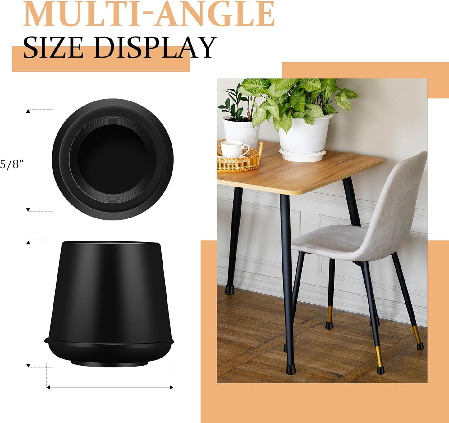 5/8" Round Rubber Chair Leg Tips Caps, 16 Pack Small Chair Leg Floor Protectors Small Furniture Legs Caps Non Slip Reduce Noise for Hardwood Floors (Black, Fit: 16mm to 17mm)