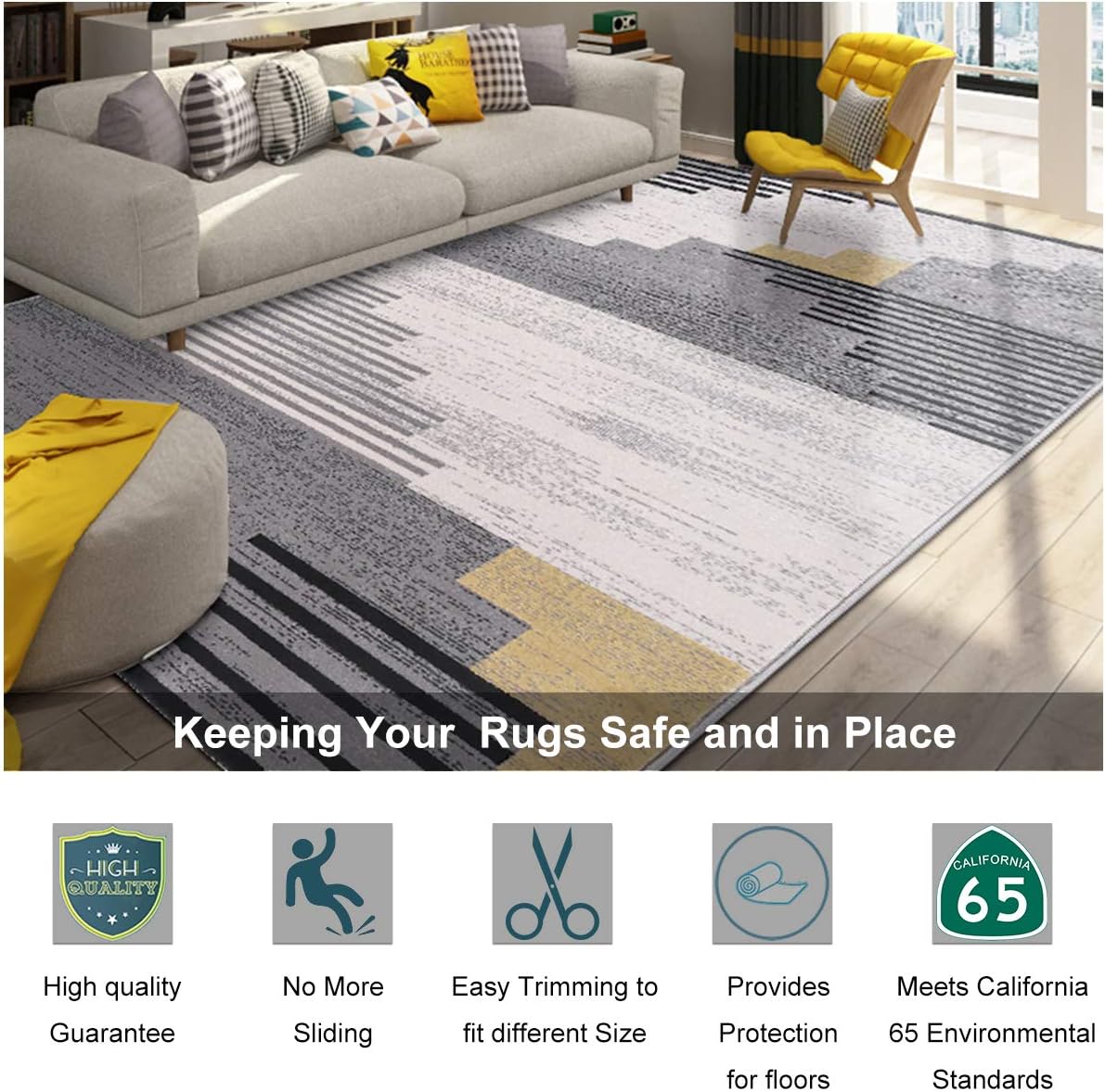 Non Slip Rug Pad Grippers - 2x10, 1/8" Thick, (Felt + Rubber) Double Layers Area Carpet Mat Tap, Provides Protection and Cushioning for Hardwood or Tile Floors