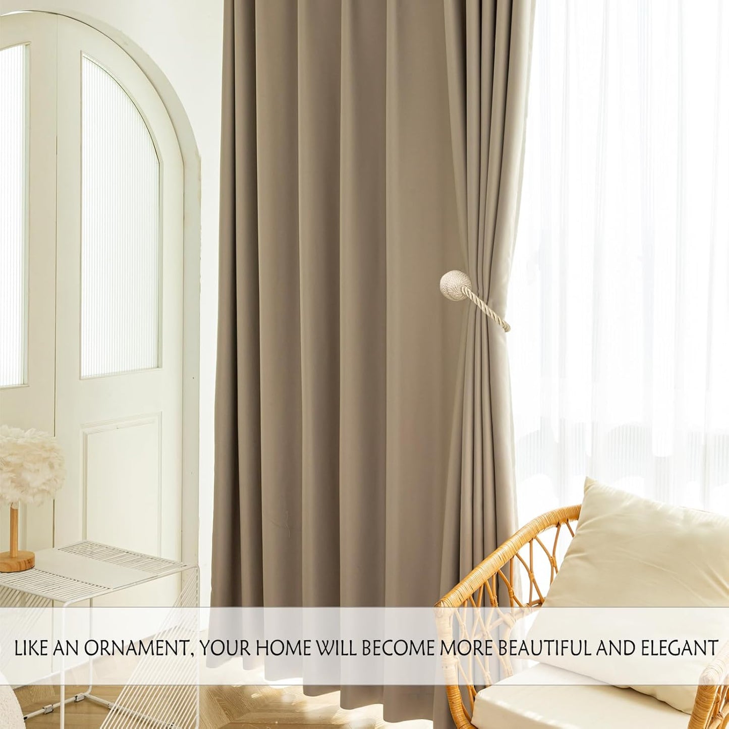 Magnetic Curtain Tiebacks Rope Curtain Tie Backs for Curtains 8 Pack Curtain Holders for Drapes Decorative Window Curtain Holdbacks, Beige