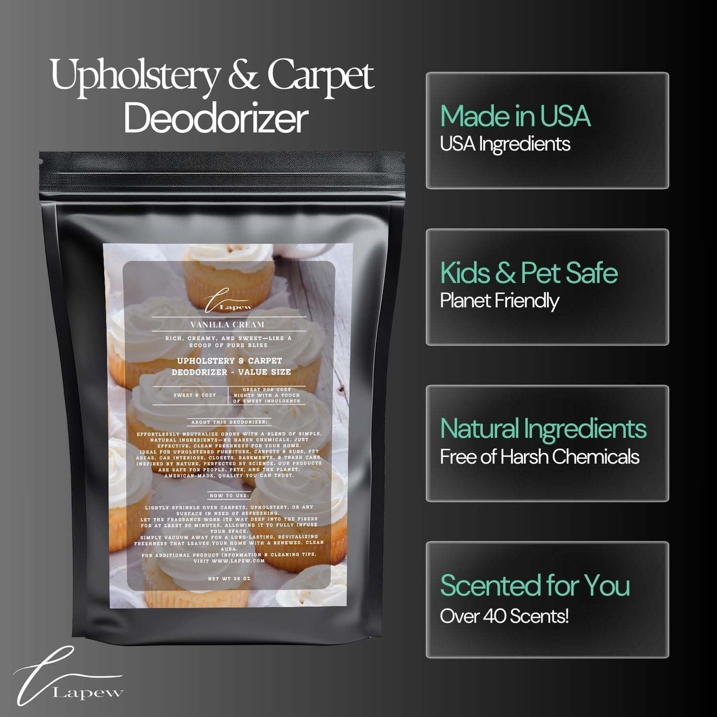 Vanilla Cream Carpet Freshener Powder Refill 36 oz | Powerful Odor Eliminator for Home | Upholstery Deodorizer | Carpet Deodorizer | Pet Urine | Cat Litter Box