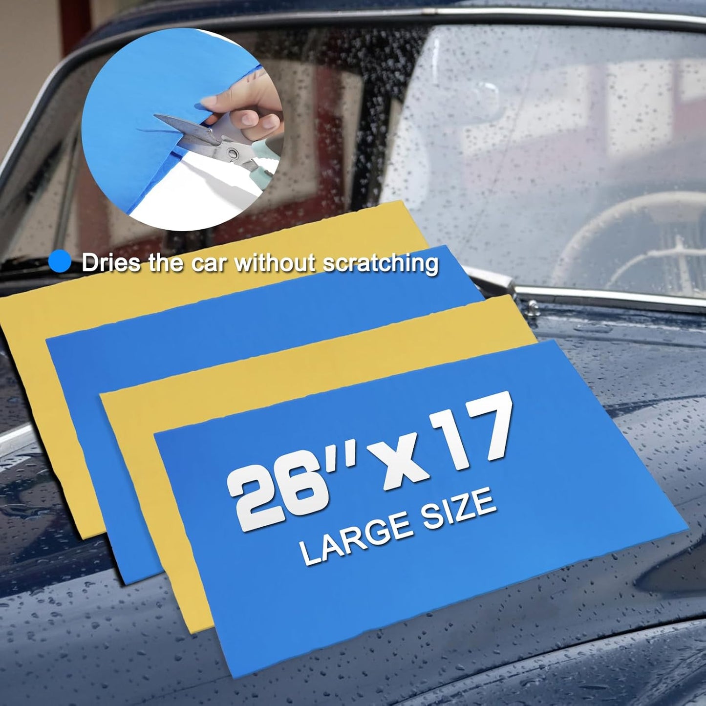 JOYFUL&HOPEFUL Car Shammy Cloth for Cleaning 4pk,26"x17",Absorber Synthetic Drying Chamois for Car,Reusable,Ultra Soft,Spot-Free,Scratch-Free,Lint-Free Chamois Towel