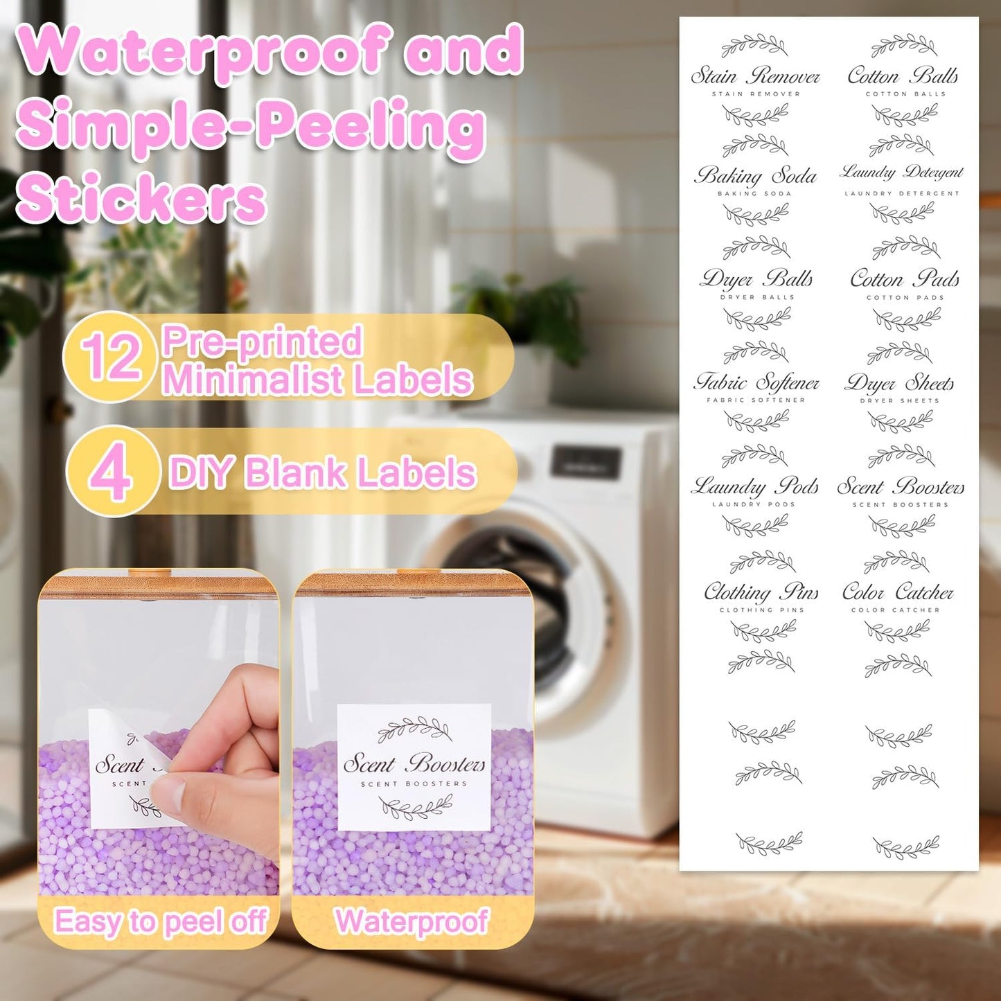 efluky 2 Pack Laundry Pods Container & Dryer Sheet Holder Set,Clear Laundry Room Organization Containers with Bamboo Lids and Labels,Laundry Pods Holder for Scent Booster,Powder,Pod