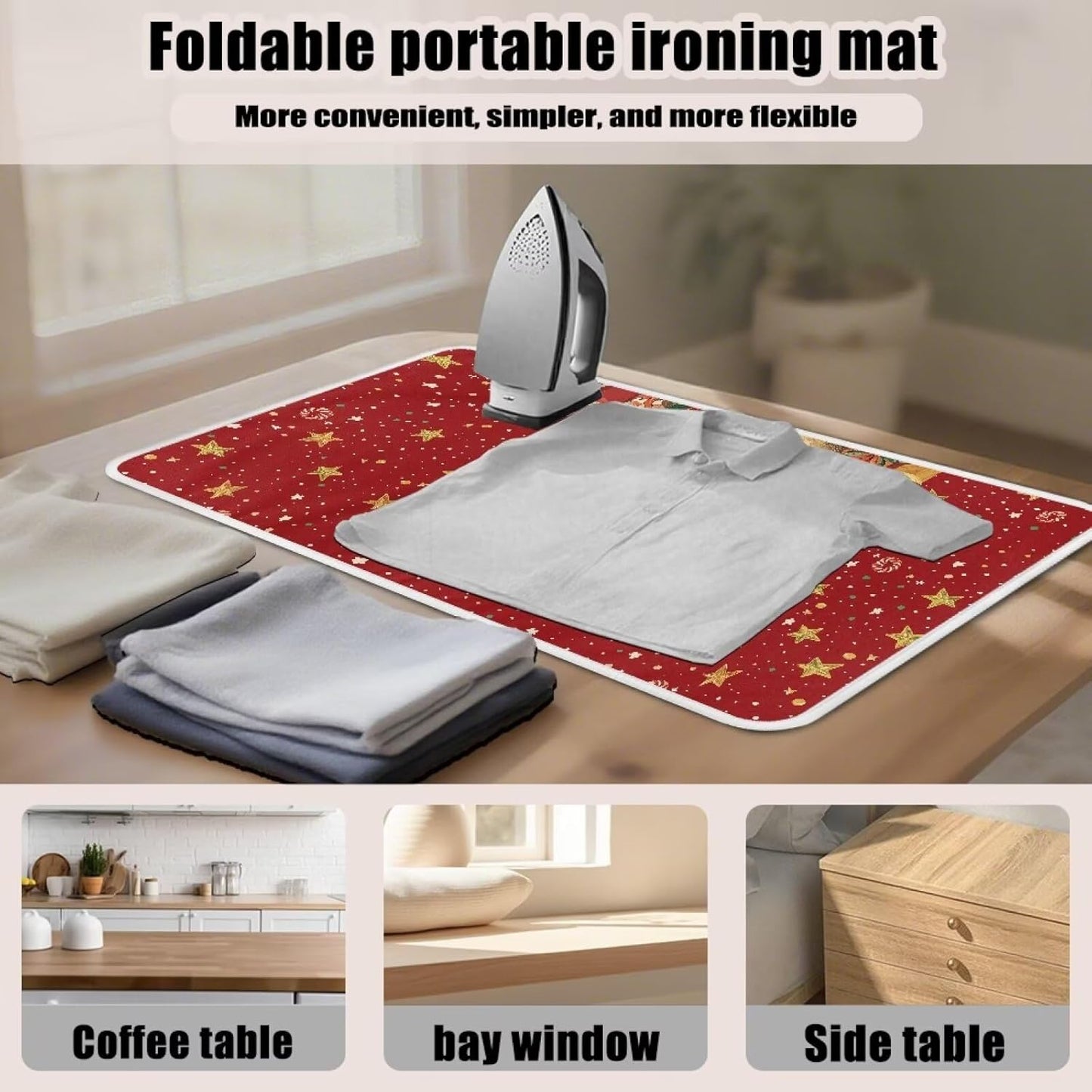 Ironing Mat Christmas Portable Ironing Pad Blanket for Table Top Heat Resistance Foldable Lightweight 32 x 16 Inch Santa Claus Small Ironing Pads for Washer,Dryer,Countertop