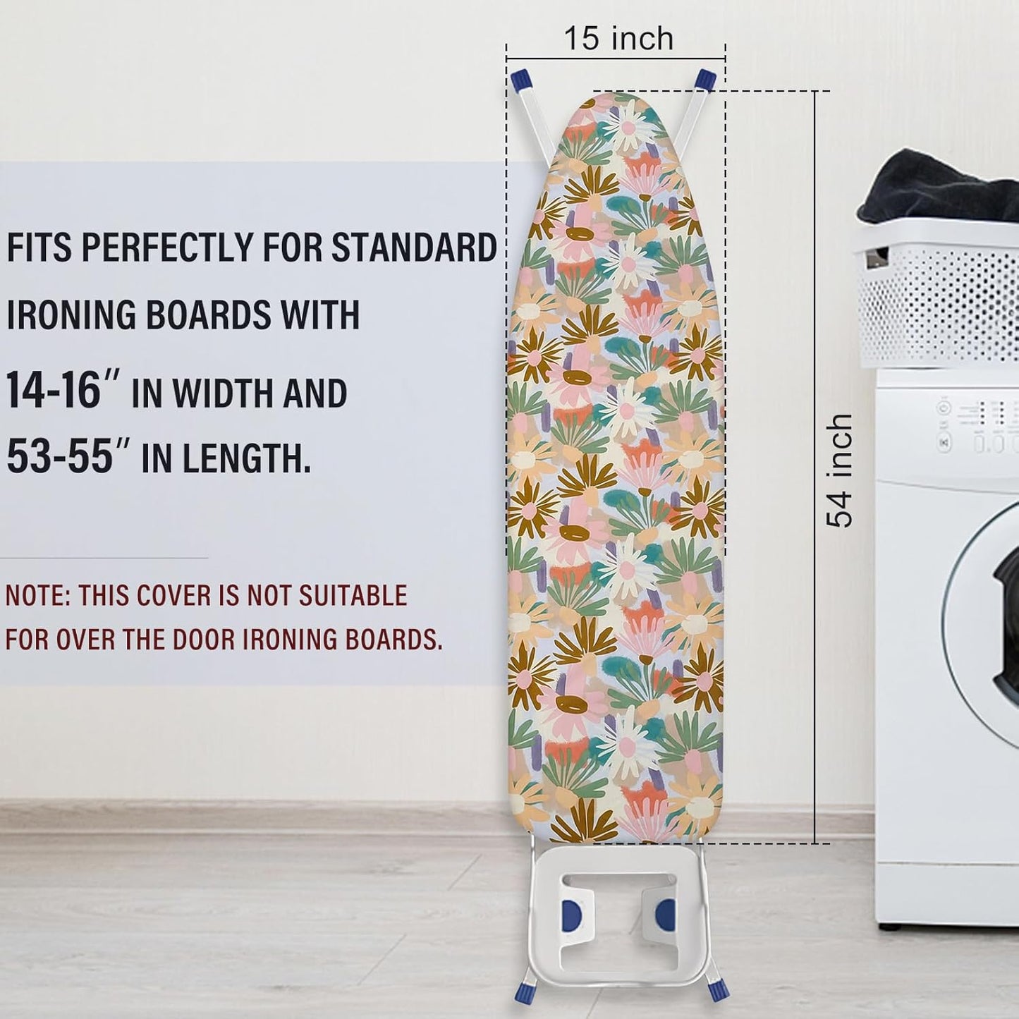 Ironing Board Cover and Pad 15x54 Inch Standard Ironing Board Cover with Elastic Edge and Hook and Loop Fasteners Scorch and Stain Resistant Cotton Ironing Covers with Thick Padding