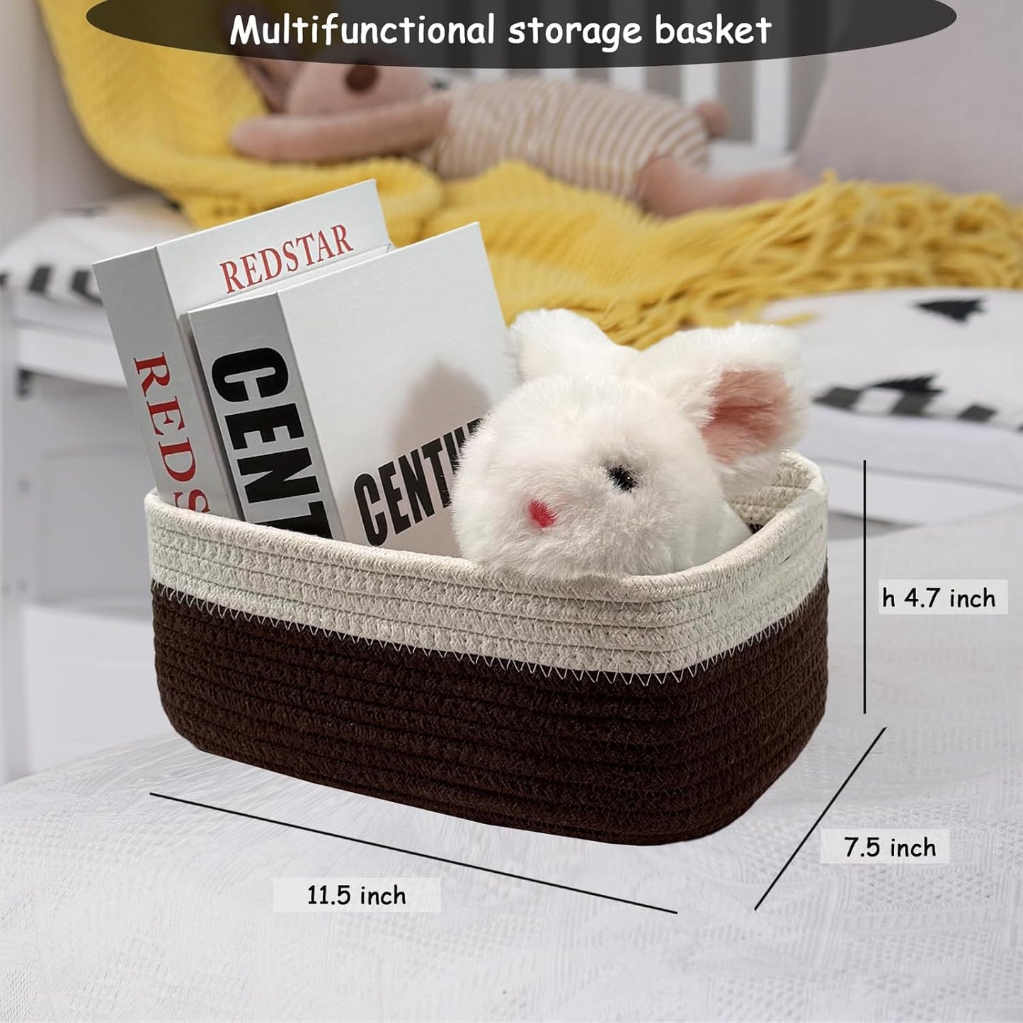 COMFY HOMI 11.5"x7.5"x4.7" Storage Baskets for Organizing | Cotton Rope Woven Basket | Toy Storage Bin Box | Basket for Shelves, Closet Organizer Bin, Decorative Closet Shelf, 3 Pack, dark brown/white