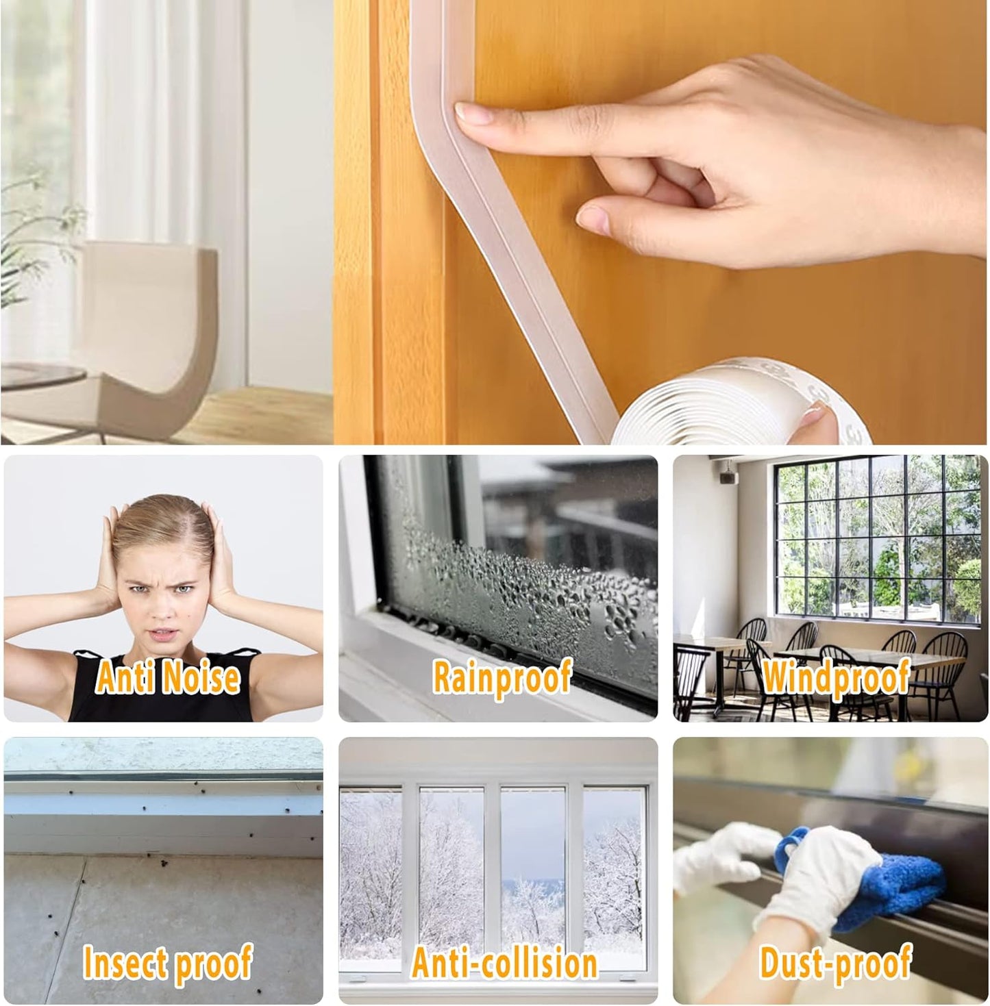 28.9 Ft Door Weather Stripping Door Seal Strip Tape,Silicone Door Draft Stopper,Self Adhesive Shower Door Bottom Seal, Door Insulation Strip for Door Frame Windows and Glass Gaps (Transparent, 25mm)