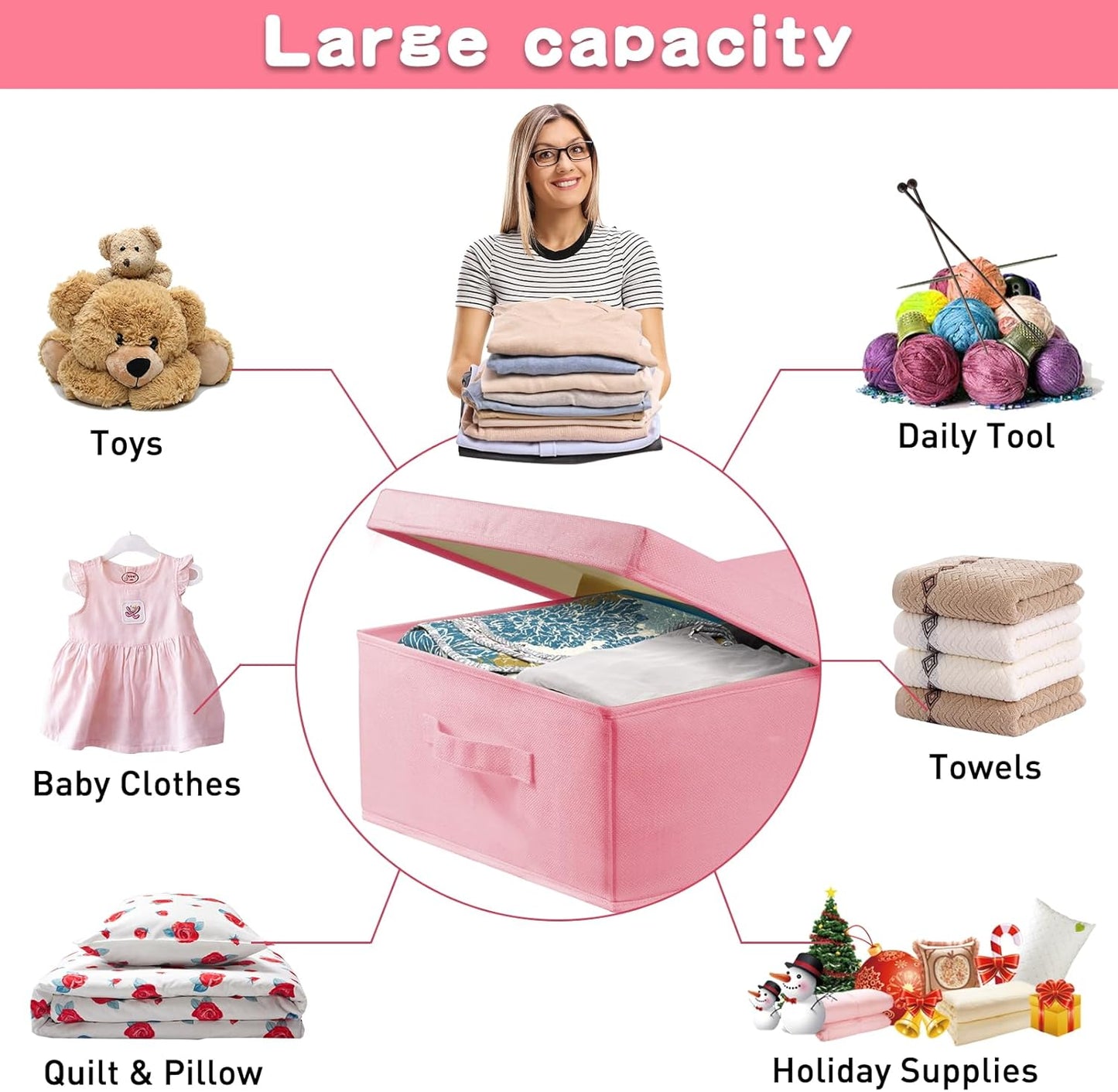 punemi Under Bed Storage With Lids, 2 Pack Pink Underbed Storage Bins Containers for Girls Daughter, Large Low Profile Stackable Drawer Organizer Box for Clothes Bedroom Couch Closet Basement