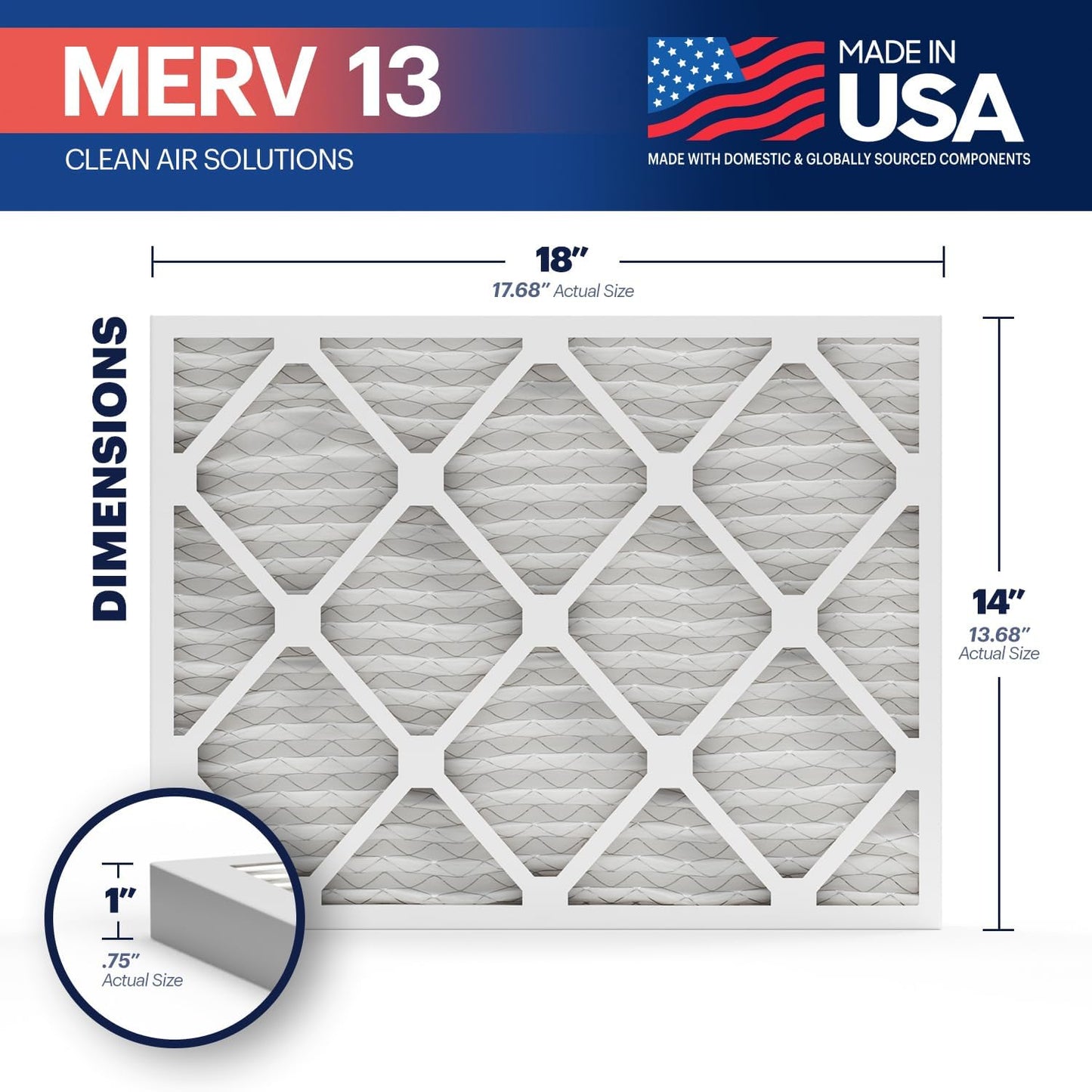 BNX TruFilter 14x18x1 MERV 13 (4-Pack) AC Furnace Air Filter - MADE IN USA - Electrostatic Pleated Air Conditioner HVAC AC Furnace Filters - Removes Pollen, Mold, Bacteria, Smoke