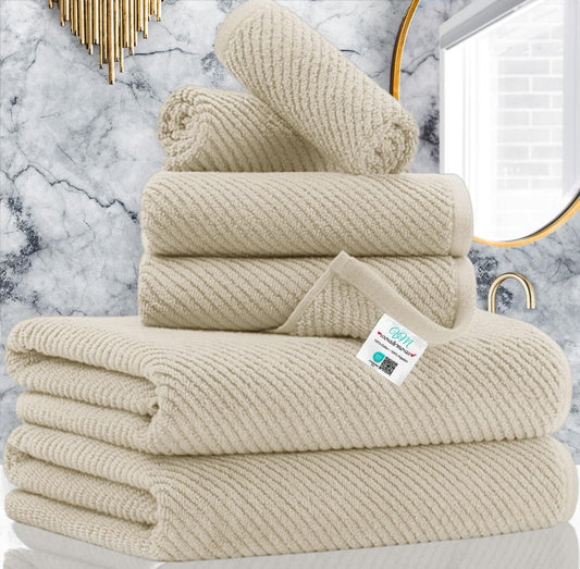 VOOVA & MOVAS Bath Towel Sets - 100% Cotton | Quick Dry | Light Weight | Thick | Soft, Beige Towels Set of 6, 2 Large Bath 30" x 56", 2 Hand 18" x 28", 2 Washcloths 13" x 13", Tan Towel Gift Set