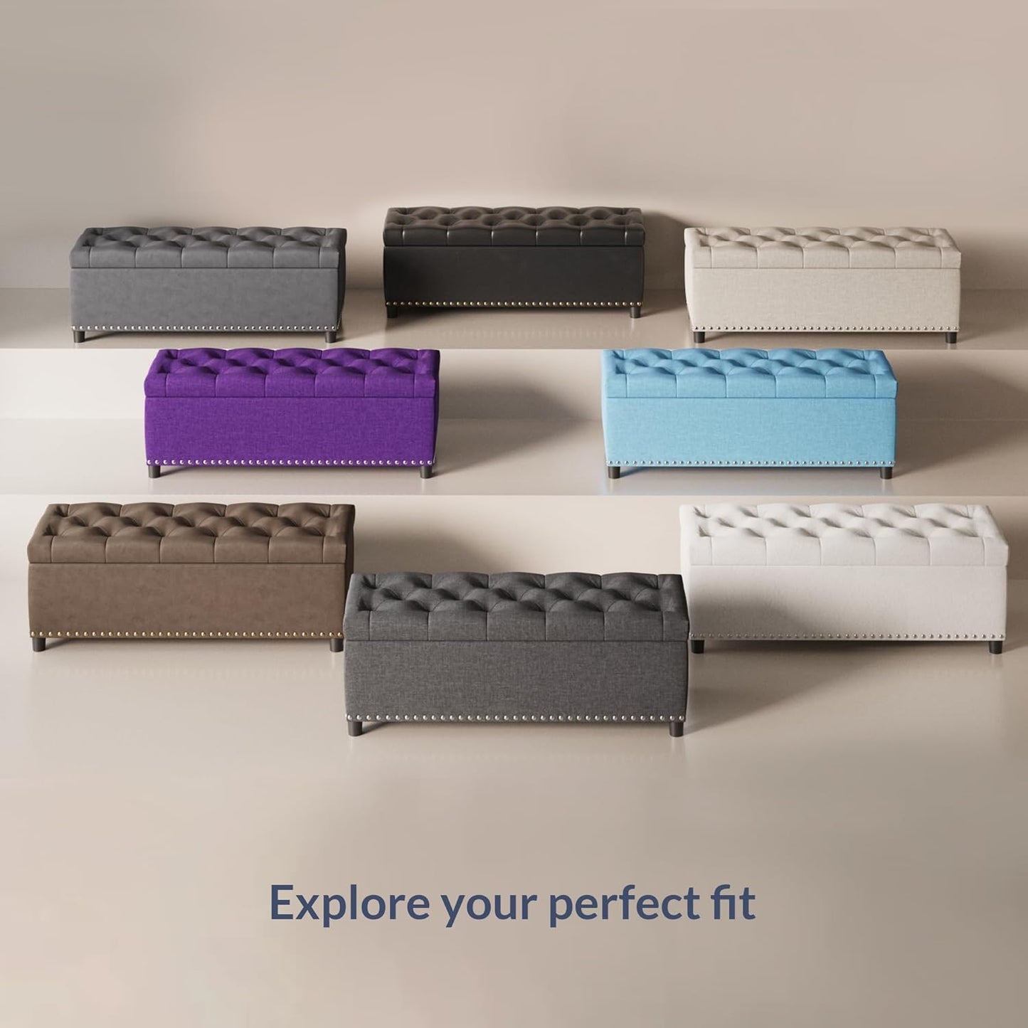 BELLEZE 47" Storage Ottoman, Storage Bench with Safety Close Hinge, Faux Leather Button-Tufted Ottoman for Living Room, Entryway, Hallway, Foot Rest, Support 300lbs - Rustic Brown