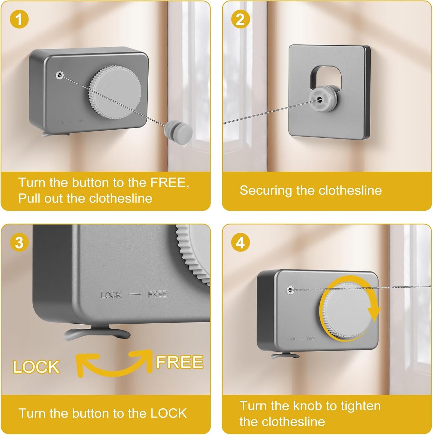 Retractable Clothesline Indoor/Outdoor, Anti-Sag for Drying Clothes Line Retracting Indoor/Outdoor, We Equipped This 13.8 Fts Laundry line Retractable with 4 Large Clips