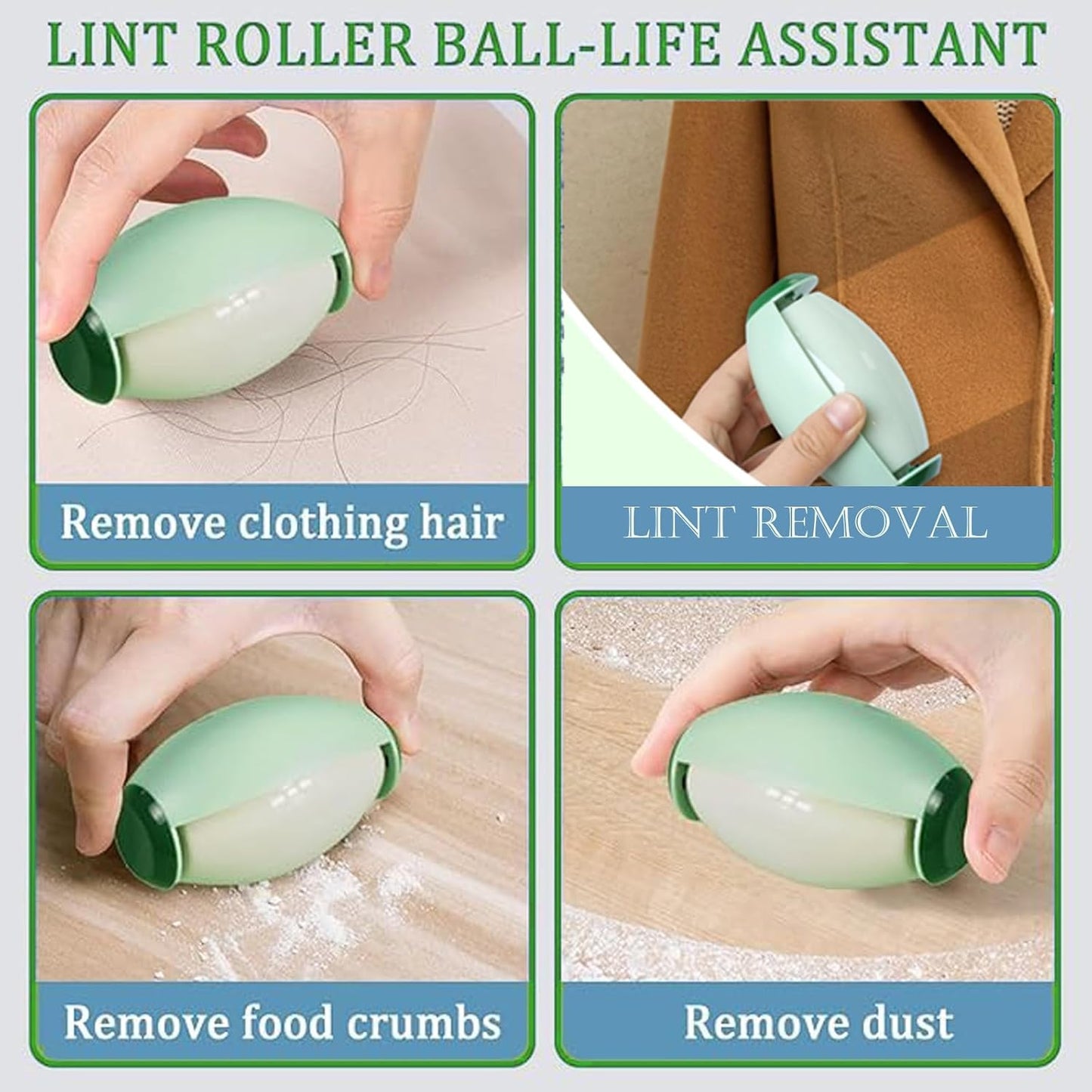 Upgrade Reusable Lint Roller for Pet Hair, Portable Washable Sticky Rollers for Clothes, Super Sticky Home Travel Lint Roller Ball Remover Clothes Plush, Hair, Dust(Green)