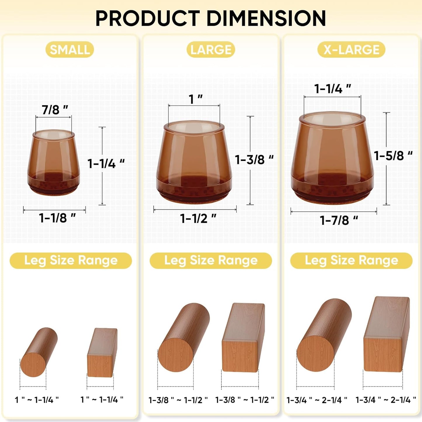 BALEINE 32 Pack Silicone Chair Leg Floor Protectors, Stool Leg Protectors Cap, Non-Slip Chair Leg Caps for Hardwood Floors (Brown, X-Large, 32 Pack)