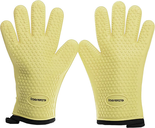 KITCHEN PERFECTION Silicone Smoker Oven Gloves For Women -Extreme Heat Resistant BBQ Gloves -Handle Hot Food Right on Your Smoker Grill Fryer|Waterproof Oven Mitts Grill Gloves |Superior Set+3 Bonuses
