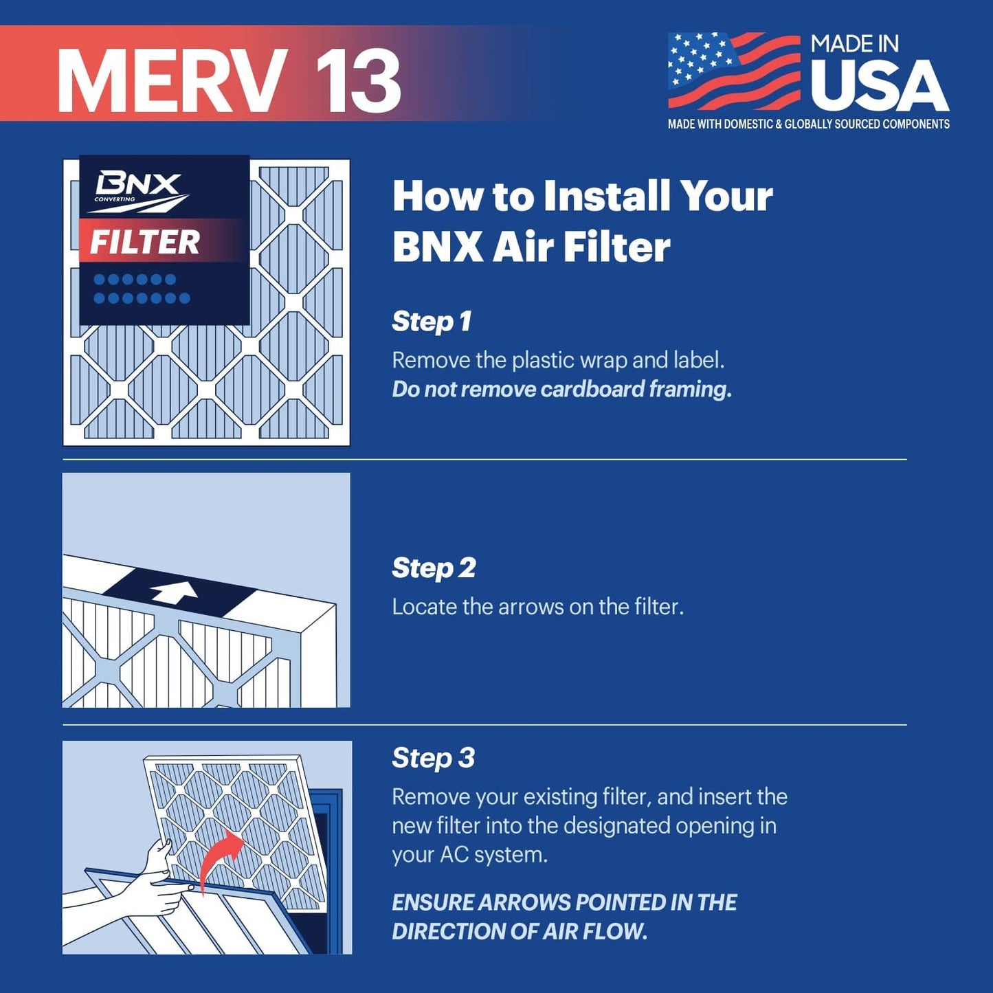 BNX TruFilter 20x23x1 Air Filter MERV 13 (6-Pack) - MADE IN USA - Electrostatic Pleated Air Conditioner HVAC AC Furnace Filters for Allergies, Pollen, Mold, Bacteria, Smoke, Allergen, MPR 1900 FPR 10