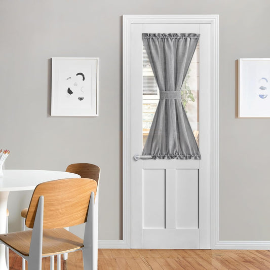 NICETOWN French Door Curtain with Tieback, Rustic Semi-Sheer Back Front Door Shade 50 Inches Long Curtains, Short Curtain Light-Filtering Privacy Window Decor, 1 Panel, Dark Grey, 26" Wide