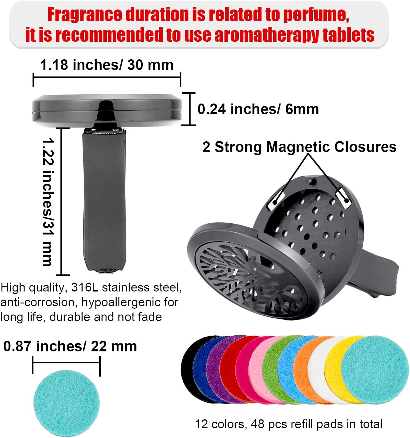 2 Pieces 316L Car Aromatherapy Oil Diffuser Air Freshener with 48 Felt Pad (Tree Patterns)