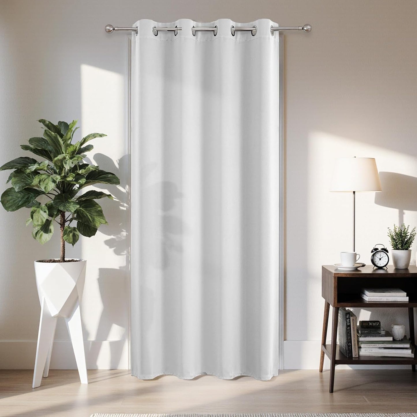 Joydeco Blackout Door Curtain for Doorway Privacy 90 Inches Long, Grommet Closet Curtain for Open Closet, Room Divider for Bedroom Living Room (Greyish White 52Wx90L, 1 Panel)