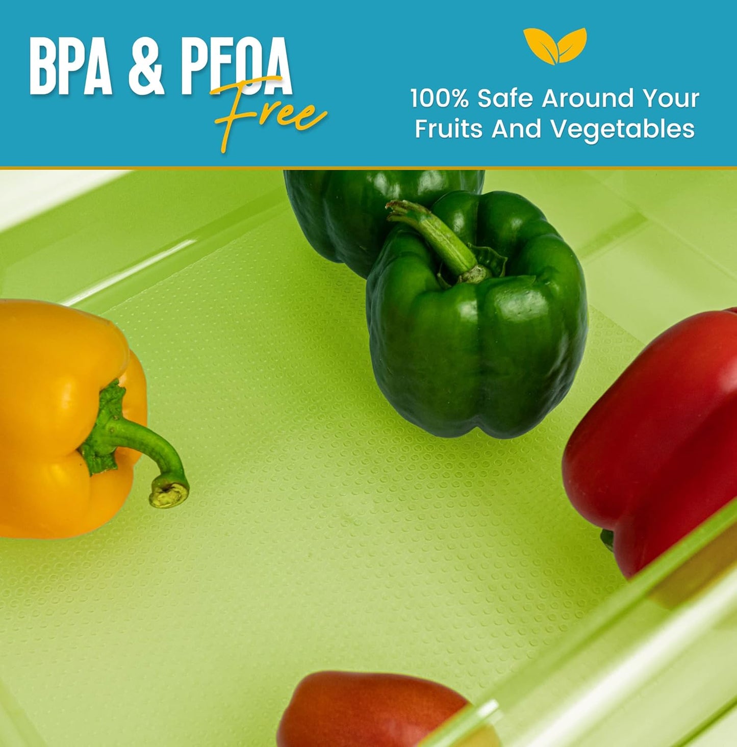 Refrigerator Liners for Shelves (16 Pack) by Linda’s Essentials - Non-Adhesive Shelf or Drawer Liner, BPA-Free Fridge Mats for Kitchen & Cabinets, Easy to Clean, Ideal Household Essentials (Green)