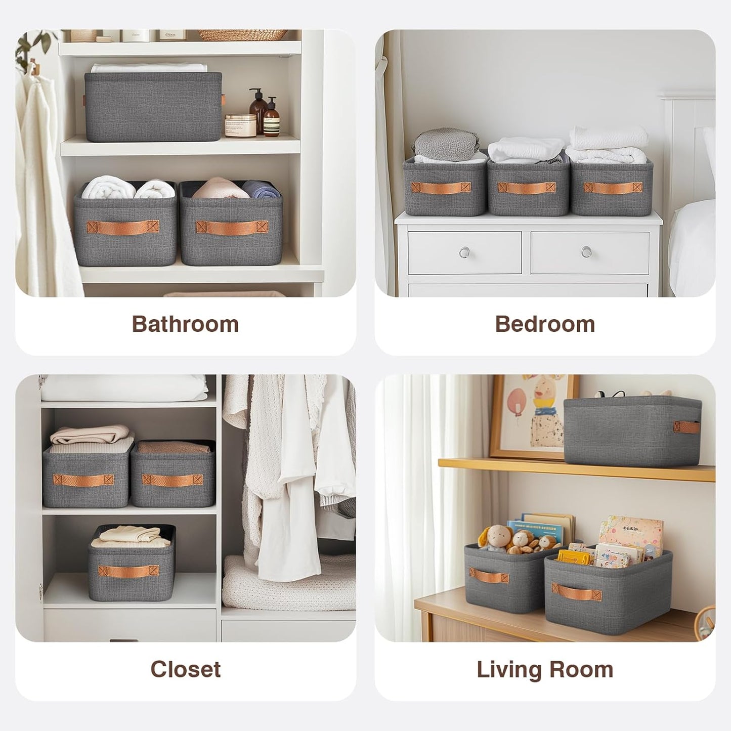 Large Storage Baskets for Shelves 3 Packs, Fabric Storage Bins for Shelves with Handles, 13.8'' L ×10.2'' W × 6.7'' H Collapsible Baskets for Organizing Clothes, Toy, Grey