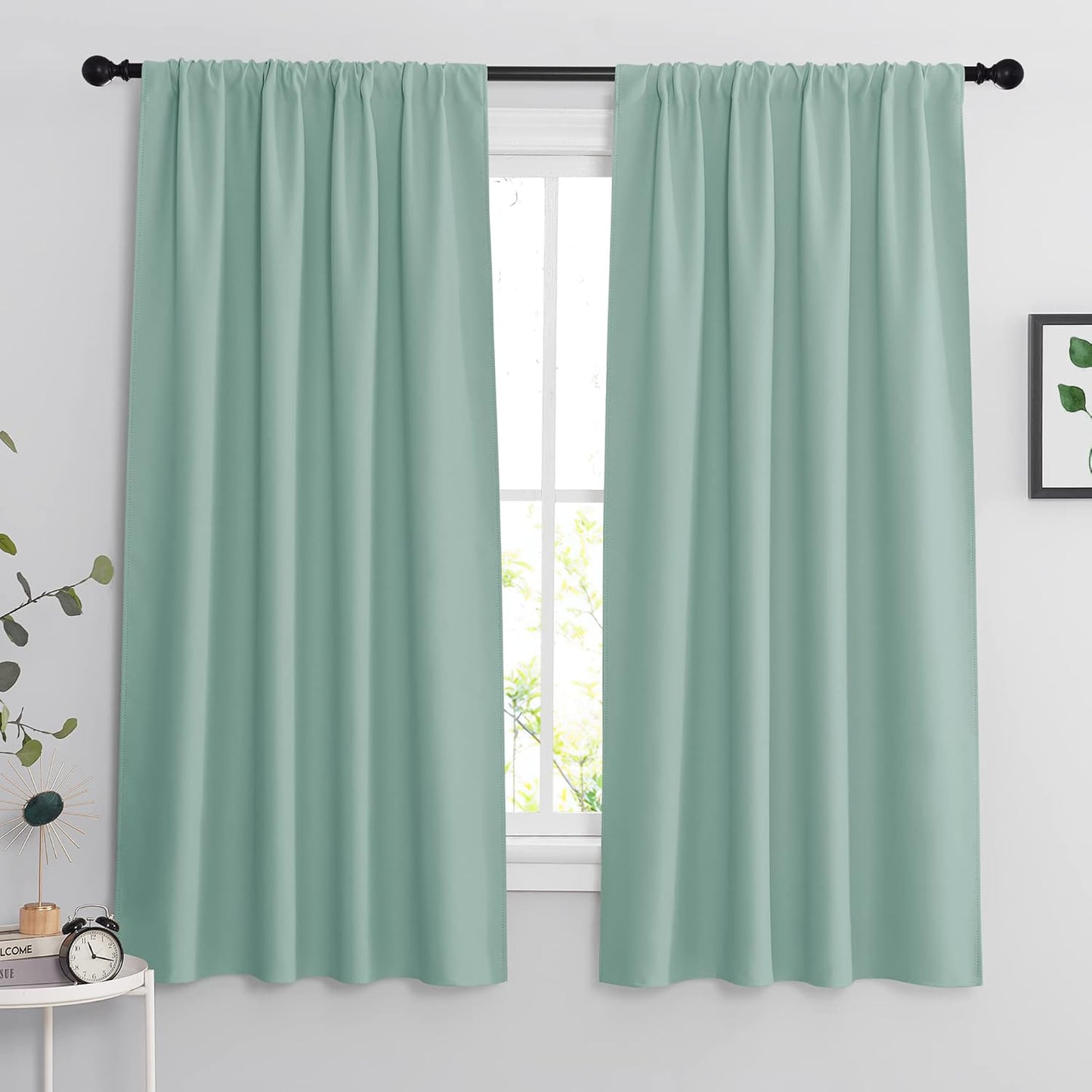 RYB HOME Rod Pocket Blackout Curtains for Living Room, Thermal Insulated Noise Reducing Window Drapes Room Darkening Shades for Bedroom Studio, 42 x 63 inch, 2 Panels Package, Aqua