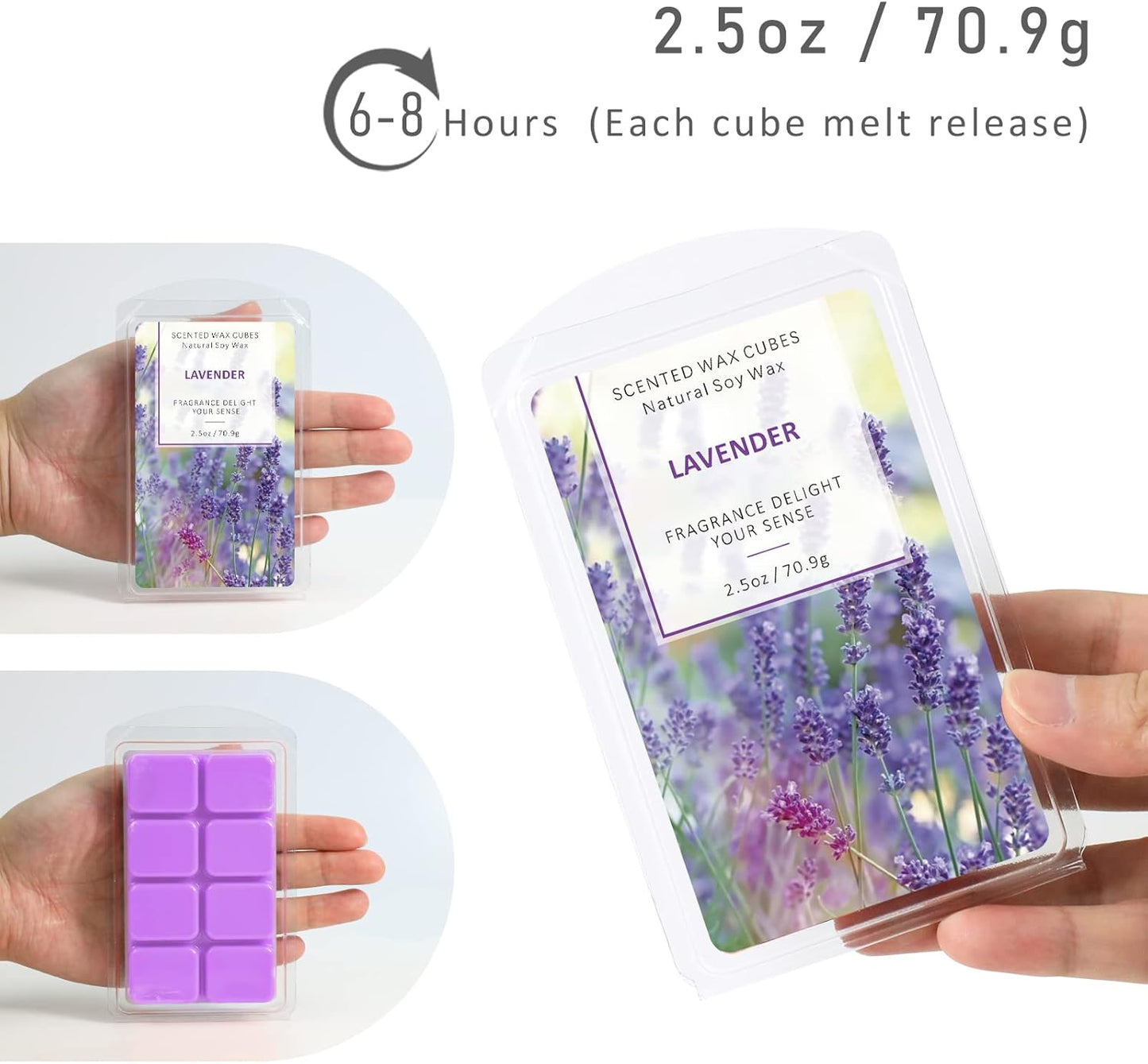 SCENTORINI Lavender Wax Melts Wax Cubes, Lavender Candle Wax Melts Strong Scent, Soy Scented Wax Melts for Wax Warmers Christmas Decor, 2 x 2.5 oz