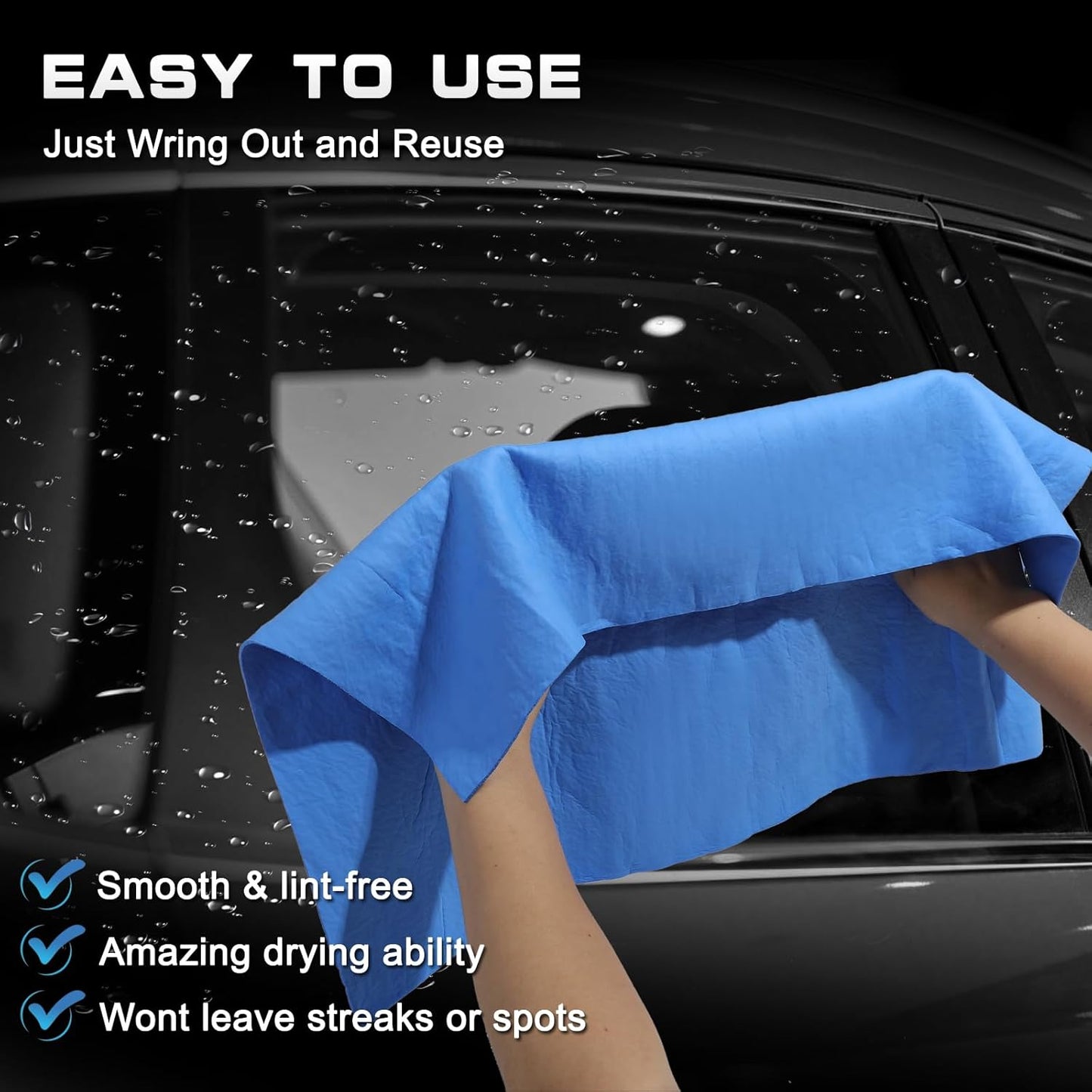 JOYFUL&HOPEFUL Car Shammy Cloth for Cleaning 4pk,26"x17",Absorber Synthetic Drying Chamois for Car,Reusable,Ultra Soft,Spot-Free,Scratch-Free,Lint-Free Chamois Towel