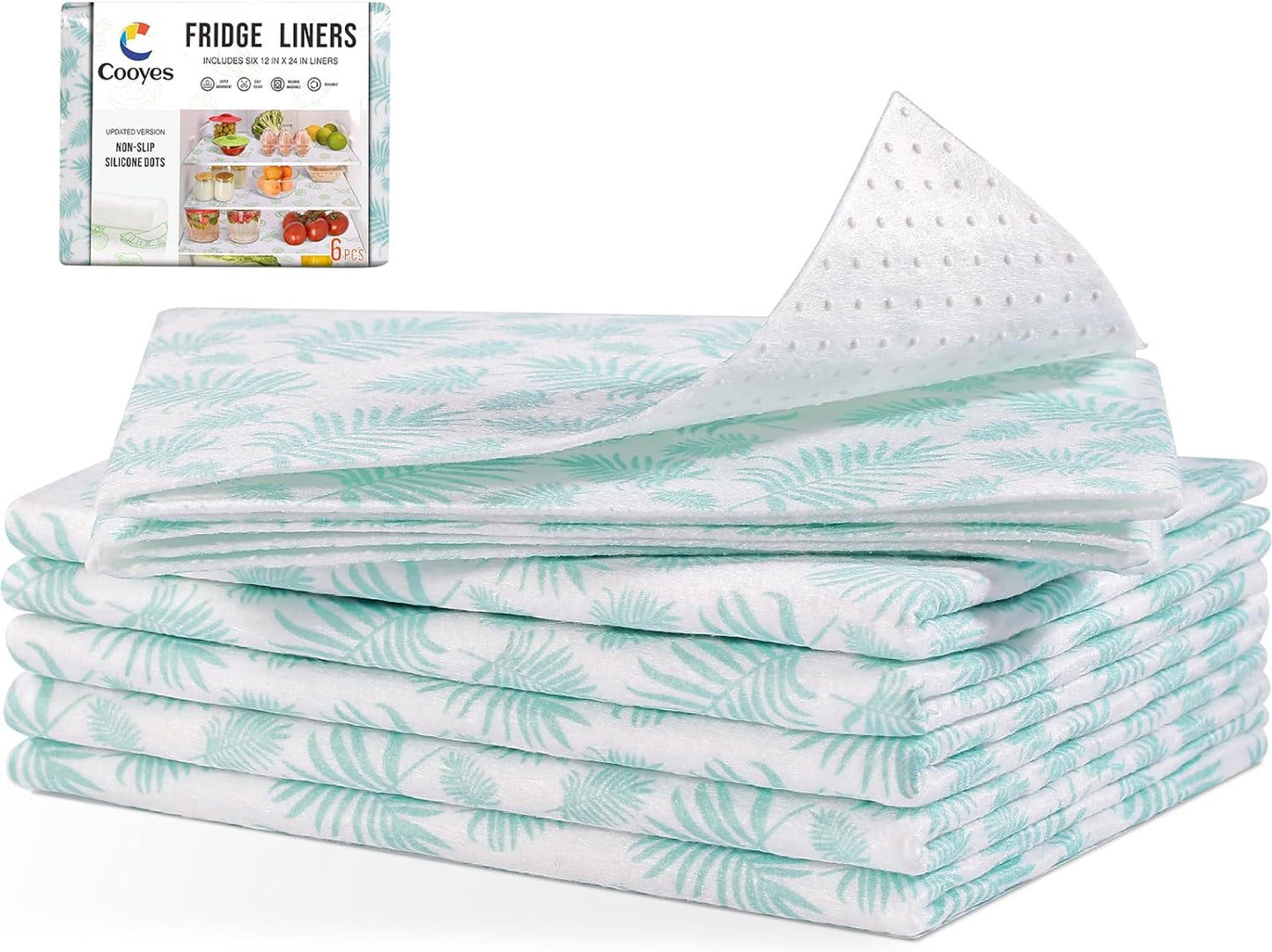 Cooyes Drawer and Shelf Liner for Kitchen Cabinets, Cloth Material, Non Slip Refrigerator Liners Washable, Fridge Mats for Glass Shelves and Bins, 6 Pack, 12" × 24"