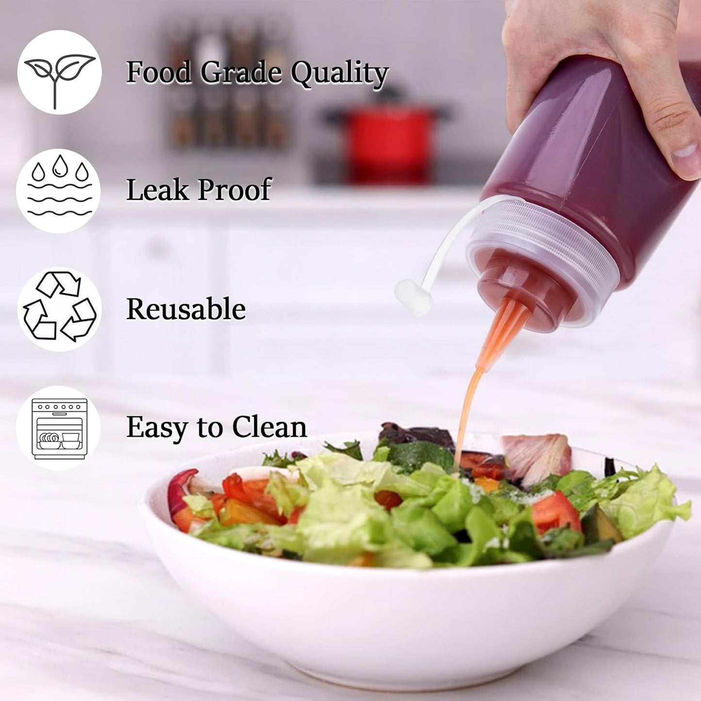 Condiment Squeeze Bottles Ketchup Dispenser, 6 Pack 16oz Squeeze Bottles for Liquids, Plastic Sauce Bottle with Cap Lid, Squirt Bottles for Sauces Liquids BBQ Dressing Pancake Art