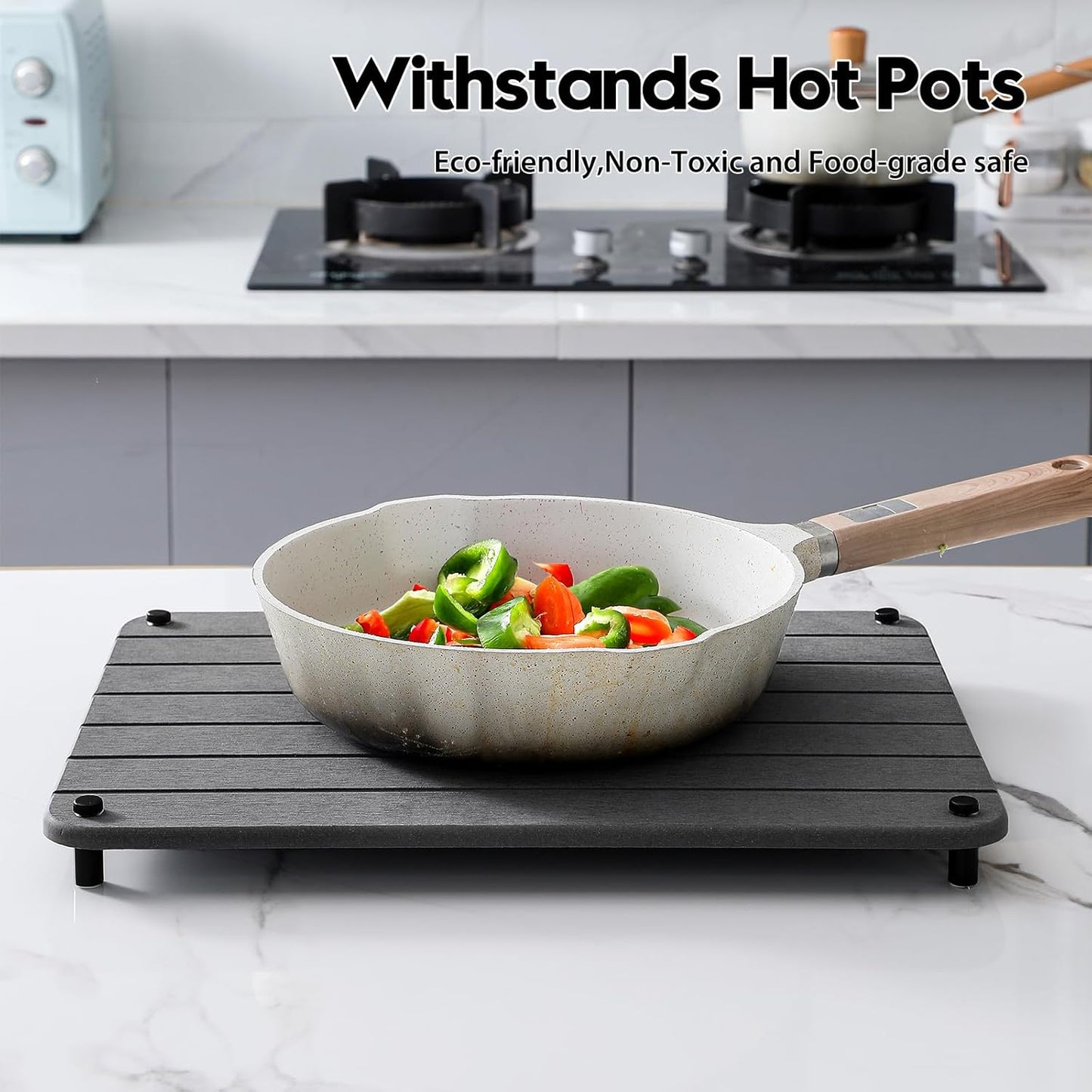 Stone Dish Drying Mat for Kitchen Counter, Water Absorbing Bathroom Tray Sink Organizer, Diatomaceous Earth Countertop Dish Rack Riser Sponge Holder Soap Dish, Dark Gray, 16" x 12"