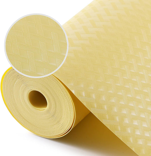 Shelf Liners for Kitchen Cabinets Refrigerator Liners Waterproof & Oil-Proof Kitchen Cupboard Liner Non Adhesive Drawer Mats Non Adhesive Cabinet Liners for Shelves -Yellow Beige 11.8 x 118 Inches