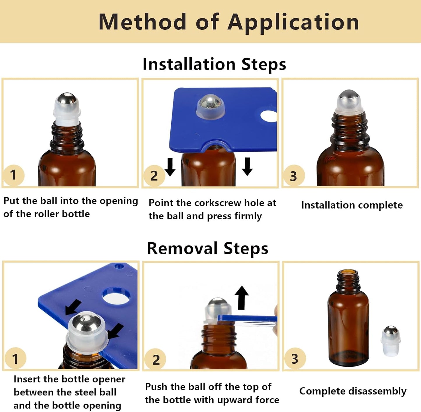 50ML Roller Bottles for Essential Oil, 3 Pack Empty Amber Glass Roller Bottle for Perfume Oil, Roll on Bottles with Stainless Steel Roller Balls, Opener, Funnel and Dropper