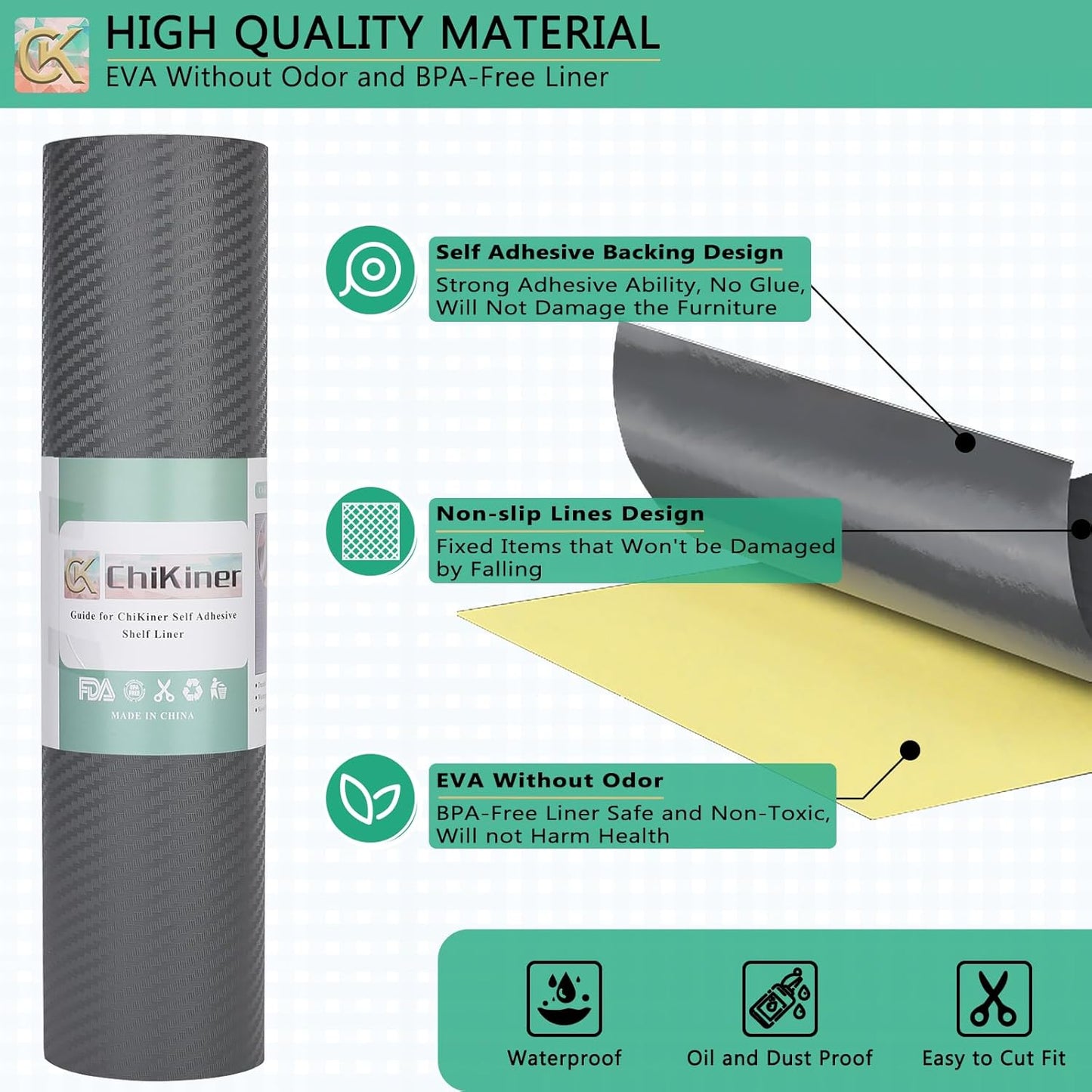 Self-Adhesive Shelf Liner Kitchen Liner, Waterproof Backed Paper Easy Peel and Stick Contact Liner Without Residue for Decor Your Desk Surface, Kitchen Countertops (Silver, 11.8 x 118.1 inches)