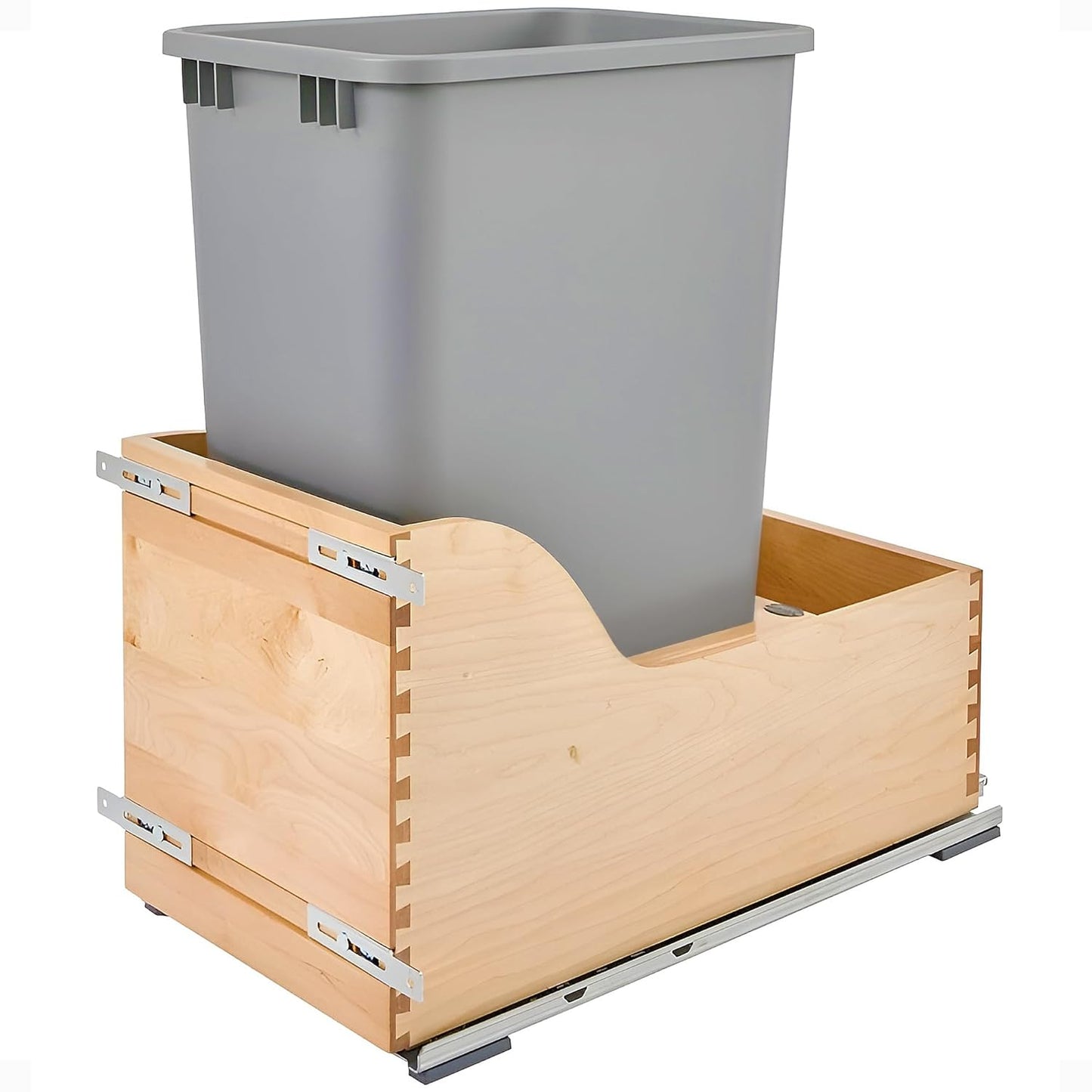 Rev-A-Shelf Pullout Trash Can for Kitchen Cabinet, Single 50 Qt Bin with 12" Wood Frame - Large Garbage Bin Container for Home Waste Storage and Recycling