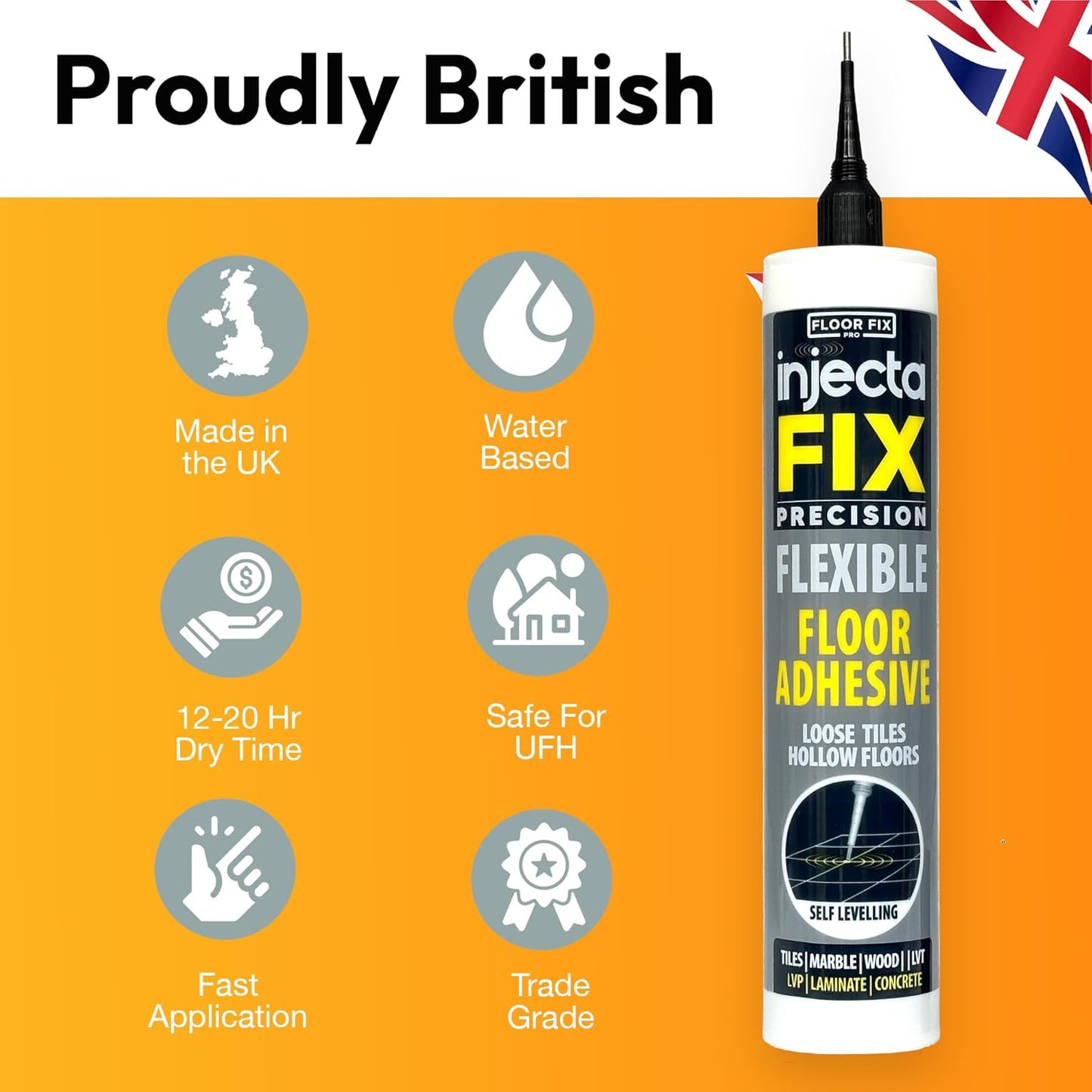 Precision 300ml from Floor-Fix Pro - Fix Loose Tiles - for Loose & Hollow Tiles, Wood, LVT & Laminate - Includes 1.9mm Syringe Tip - Adjustable to 6mm + Anti-Clog Performance (Pack of 4)